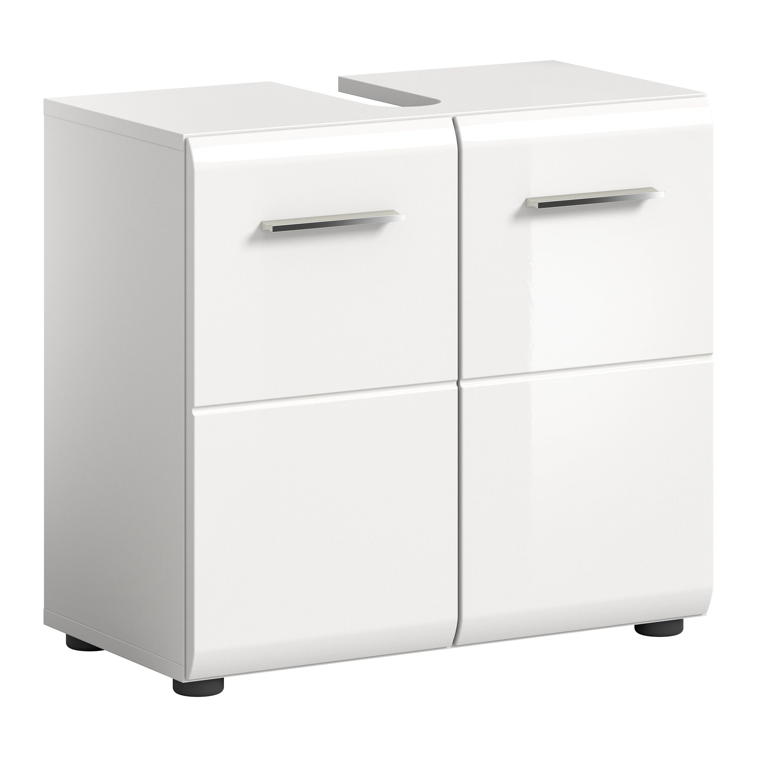 xonox.home - Waschbeckenunterschrank Ice 60x54x32 cm in weiß Hochglanz Tiefziehfront Korpus weiß - Unterschrank Waschtischunterschrank Badezimmerunterschrank
