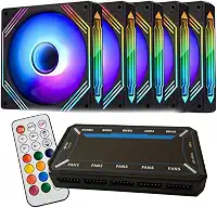 Kit 5 Fans Cooler 120mm RGB Preto com Controladora e Controle Remoto 6 Pinos para Gabinete Gamer PC
