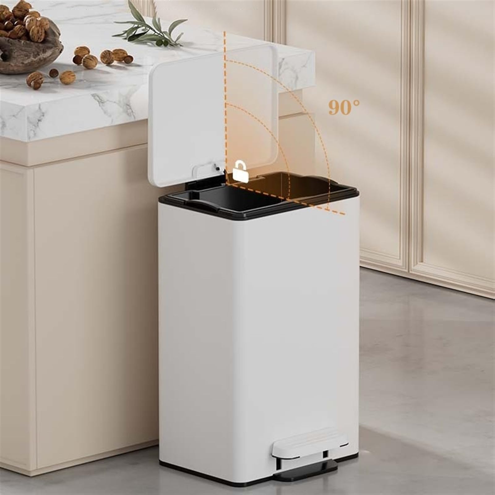 Mülleimer Mülleimer mit Deckel, Mülleimer aus Edelstahl mit Fußpedal, Soft-Close-Tretmülleimer mit Inneneimer for das Home Office Commercial Papierkorb(Schwarz,15L)