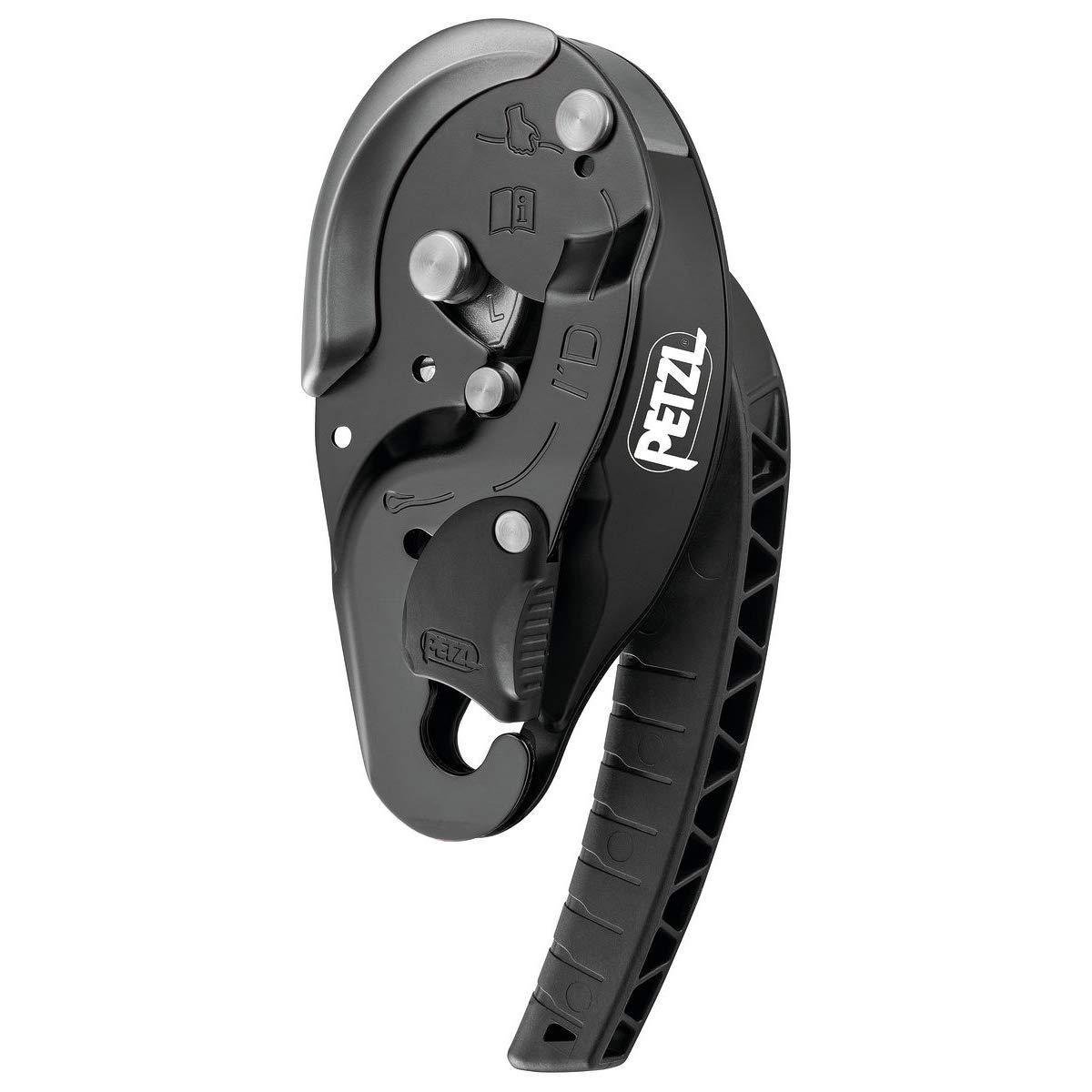 Petzl I’D® S Selbstbremsendes Abseilgerät mit Anti-Panik-Funktion für Höhenarbeit und Seilzugang, Schwarz, 250 kg Traglast, Kompatibel mit Seilen von 10 bis 11,5 mm, Lieferwagen, PKW, LKW