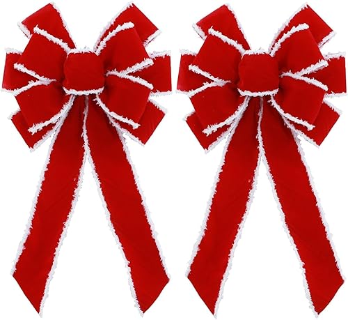 Miniatura 8 de Svnntaa Decoración para árbol de Navidad, lazo hecho a mano, grande, verde, para árbol de Navidad, 44 x 13 pulgadas, lazo de regalo de punto rojo y