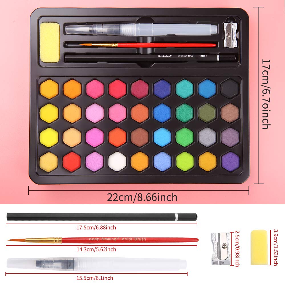 Set de Pinturas de Acuarela,Caja de Acuarela,Set de Acuarelas de 36 Colores de Agua,Incluye 36 Colores,10 Papeles de Acuarela,3 Pinceles de Agua y 1 Esponja para Principiantes y Profesionales