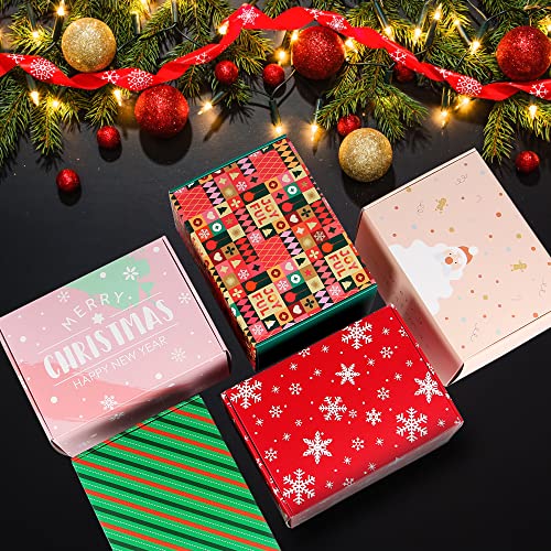 Image of 25 Pack 8x6x4 inch Christmas Gift Box with Lid, Corrugated Cardboard Shipping Boxes for Small Business,for Gift Packaging,Specially Designed Box. (8 inchx6 inchx4 inch, 25 Pcs Xmas Mix Pattern)