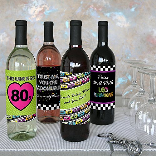 80'S Retro - Totally 1980S Party Decorations For Women And Men - Wine Bottle Label Stickers - Set Of 4 #TOP6
