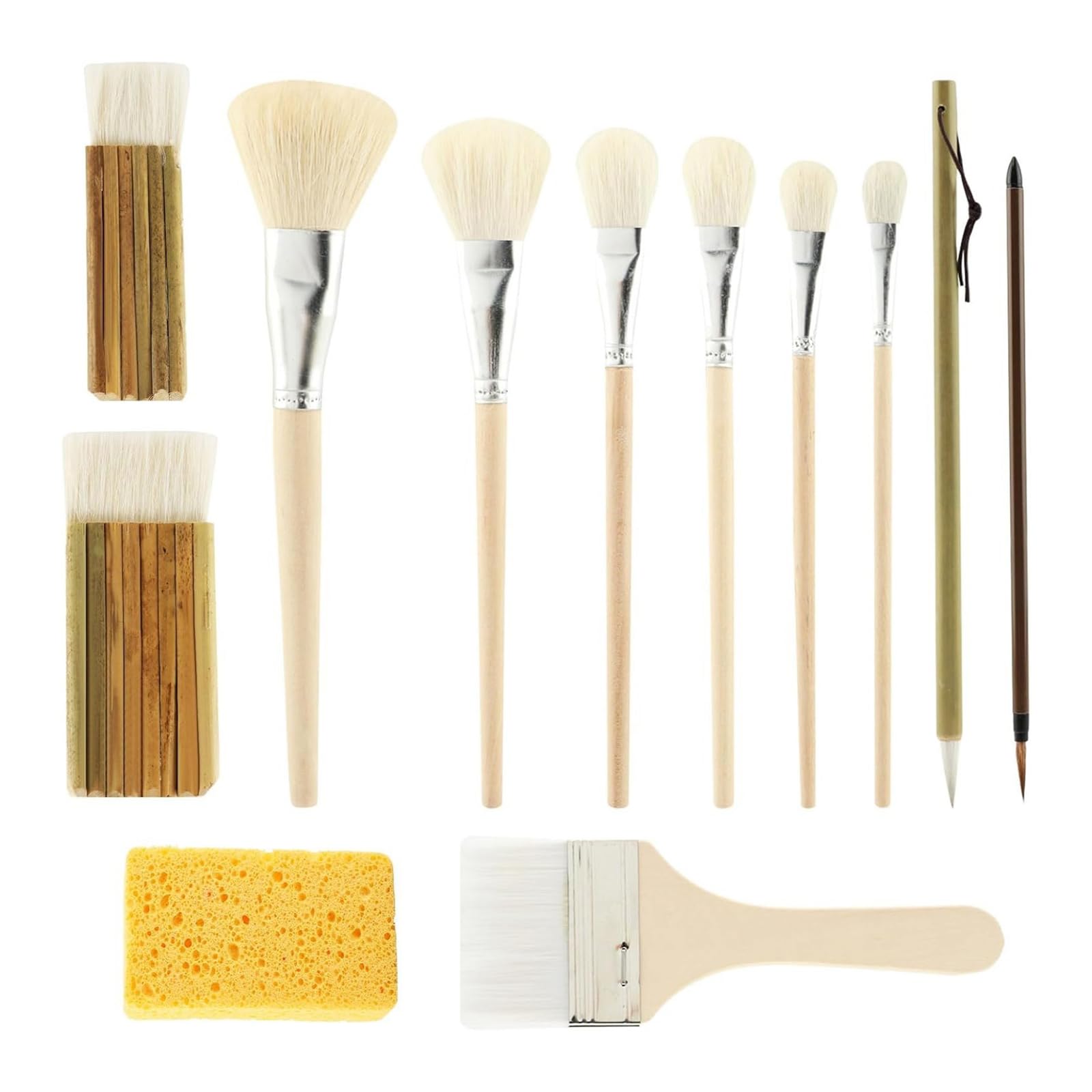 Pennelli per pittura artigianale 12 con spugna, smalto per ceramica e pennelli per ceramica per pittura dettaglio, ampia copertura, acquerello, acrilico e supporti misti Set pennelli