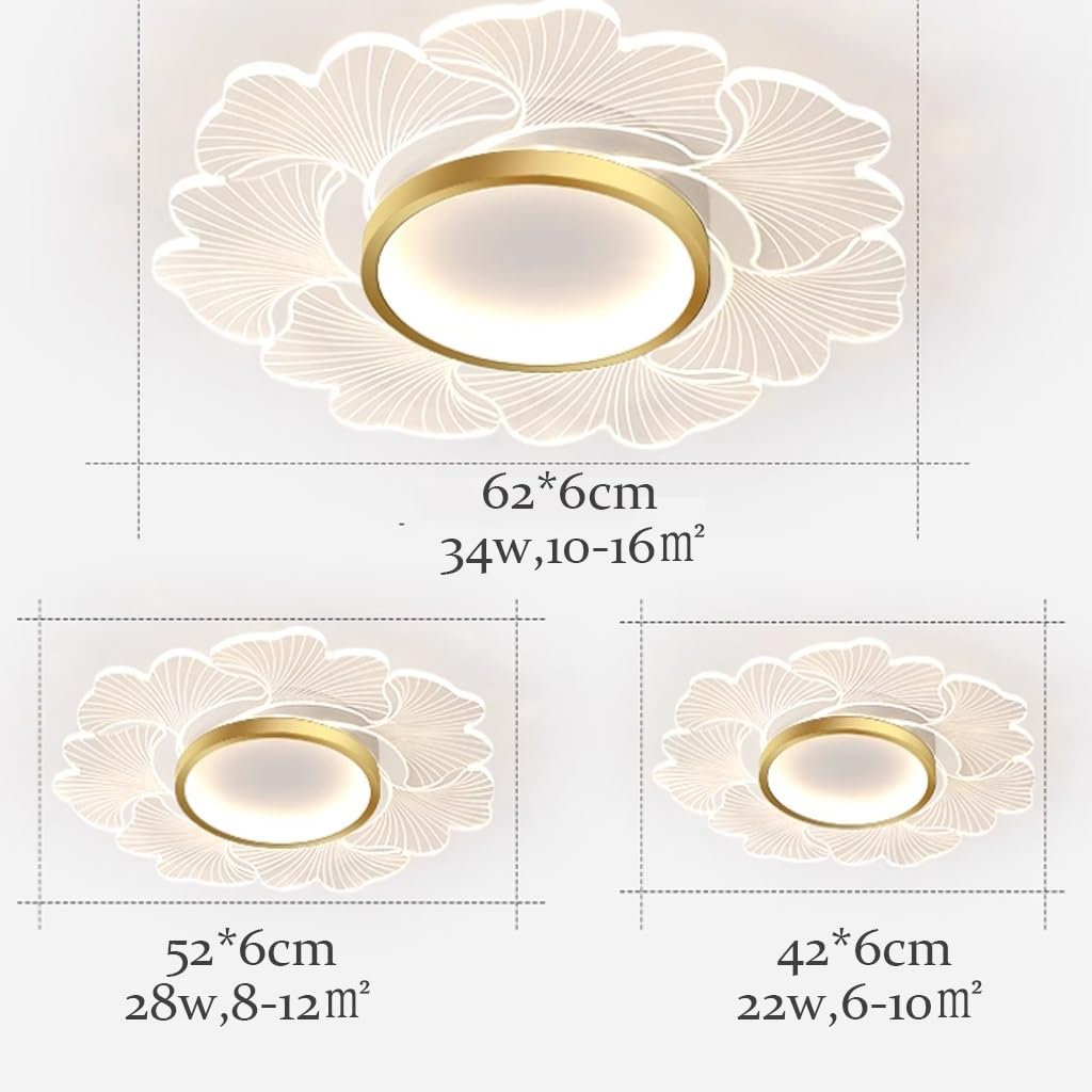 Wohnzimmerlampe LED Deckenleuchte Moderne Dimmbare Deckenlampe Mit Fernbedienung 3000K-6000K Florales Design Dekorative Acryl Schirm Kronleuchter Schlafzimmer Kinderzimmer Beleuchtung(Gold,52cm(28w))
