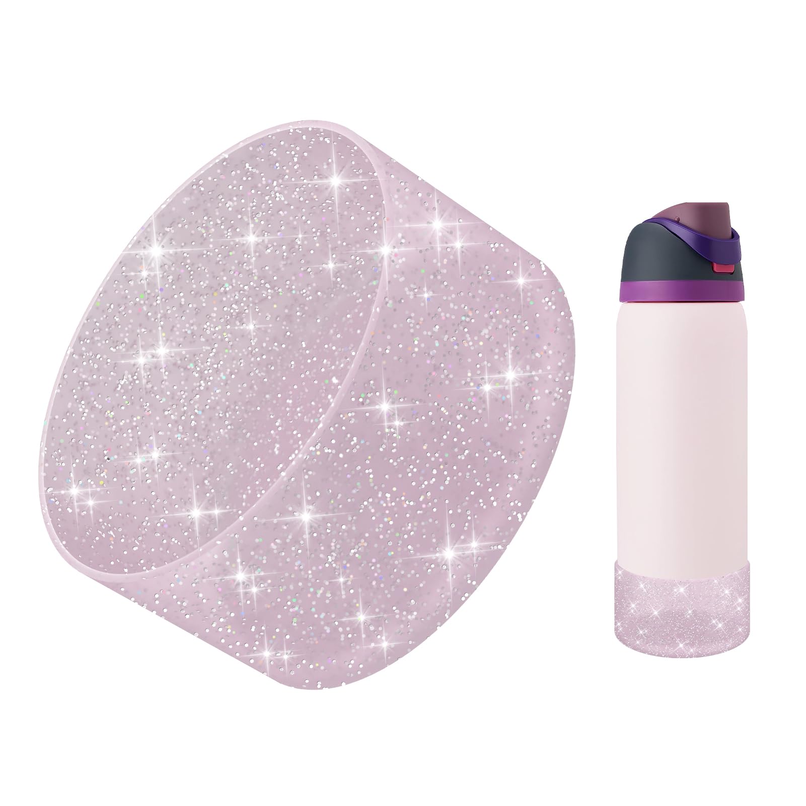 BKBY Protective Glitter Silicone Boot Compatible with Owala 24oz 32oz 40oz, Bling Cup Sleeve Bottom Bumper Cover Compatible with Owala FreeSip, Twist,