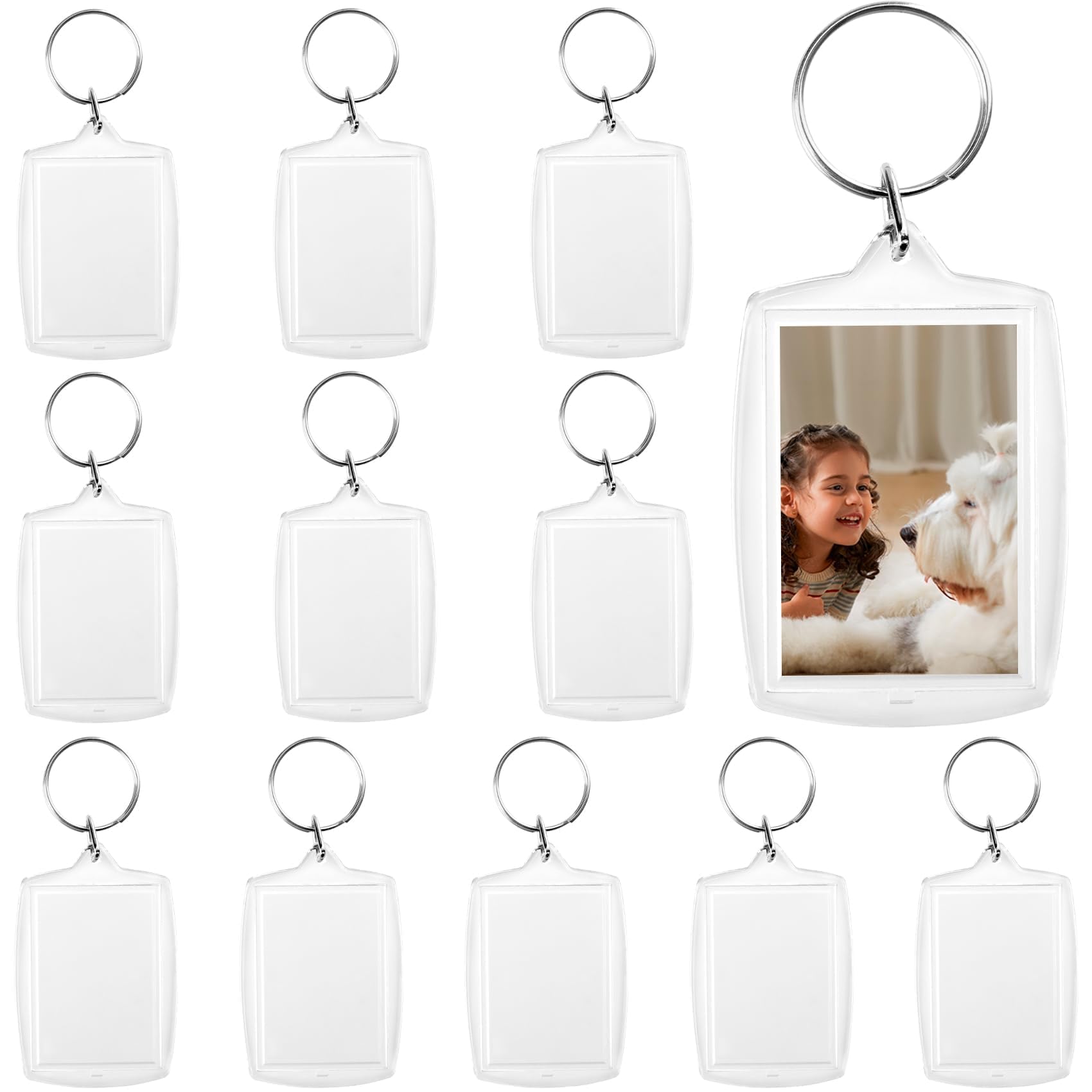 AGTEHBZ 12 Pcs Photo Keyring, Double Sided Blank Picture Keychain, Acrylic Personalised Photo Key Fob Holder with Split Ring for Family Friends Photo
