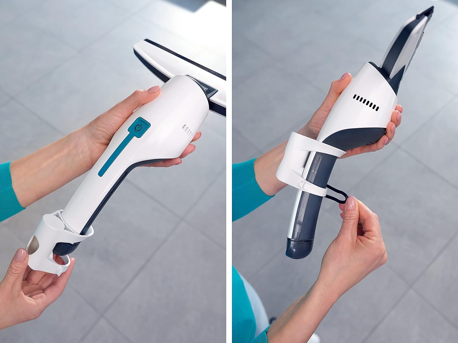 Leifheit Aspirateur à vitres et salle de bains Nemo, lave vitre électrique étanche avec adaptateur Click , sans trace ni goutte pour les surfaces lisses et les douches, utilisable 45 min, Click System