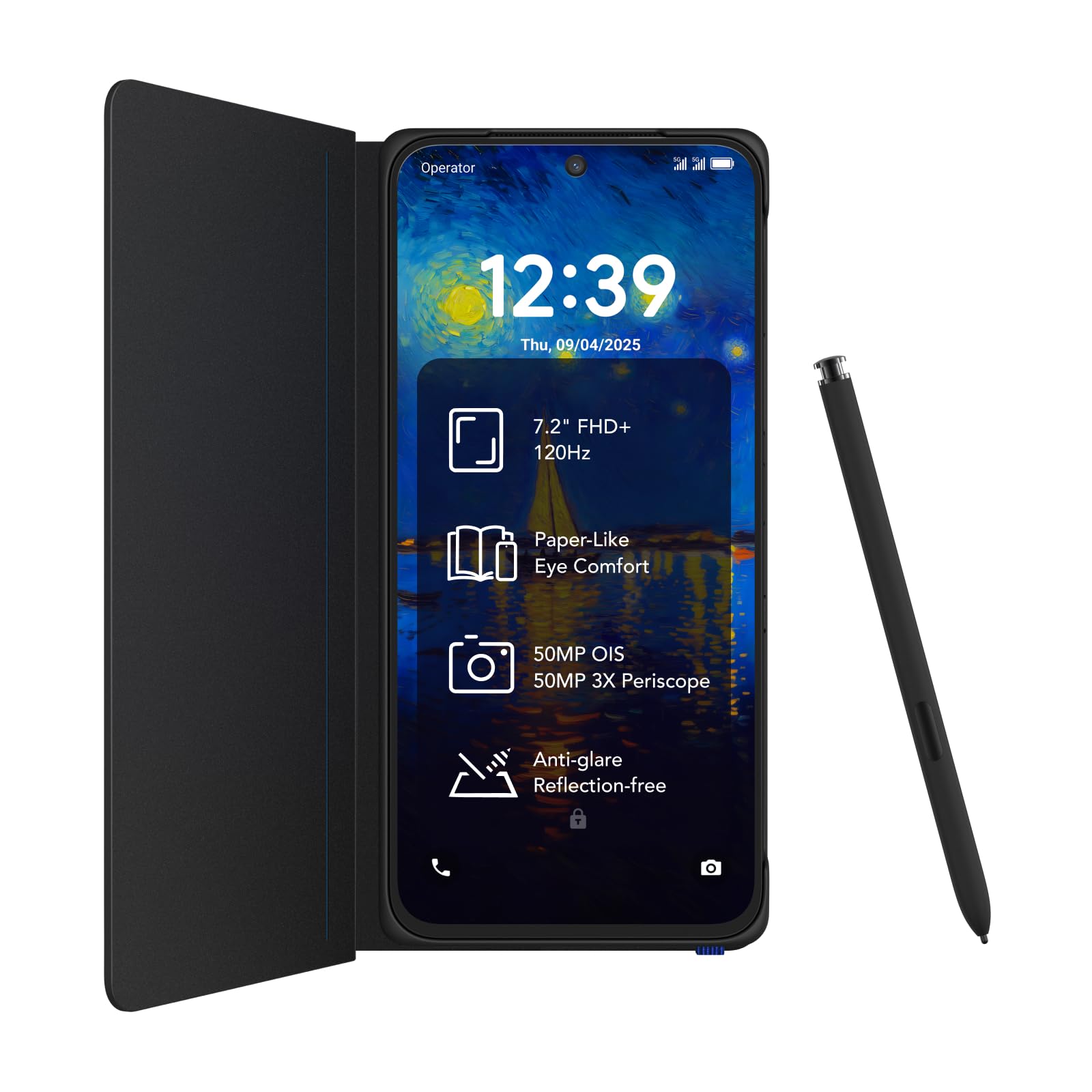 NXTPAPER 60 Ultra 5G Android Smartphone,7.2" FHD+ 120Hz NXTPAPER Display,12GB RAM+512GB ROM,Eye Care Phone,Paper-like Display,Nebula Black,with Flip Cover and Stylus