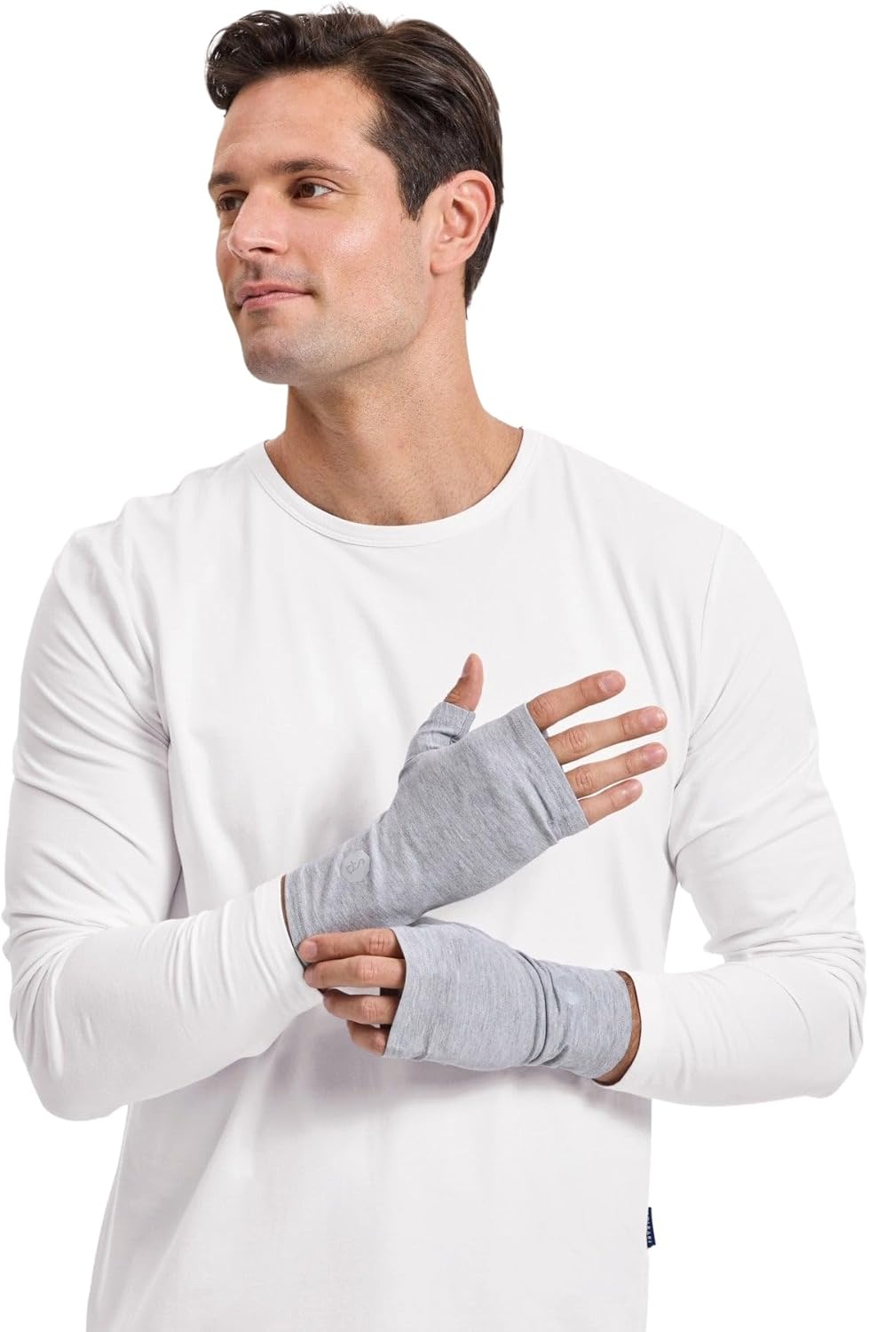 Solbari UPF 50+ Protective Hand Covers – Unisex Sleeves for UV Sun Protection - Small/Medium/Light Grey Marle (Set of Two Gloves)