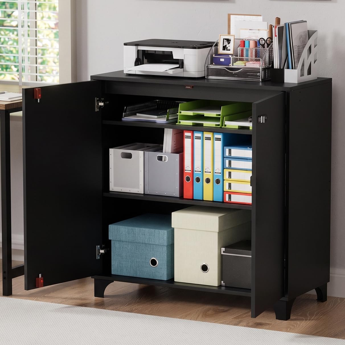anrekl Lockable Filing Cabinet with Digital Combination Lock for Home Office, Raised Legs, Adjustable Shelves, Double-Door Storage Cabinet — image 1