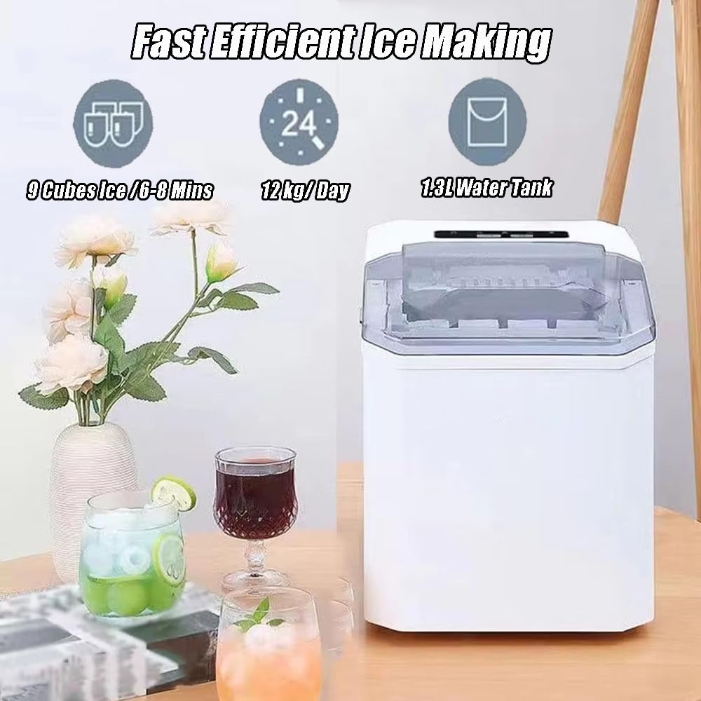 Máquina de hielo portátil, máquina de hielo de sobremesa que crea hielo en forma de bala en 7 minutos, producción de 26 libras/24 h, autolimpiante con pala y cesta para hielo para el hogar, la co