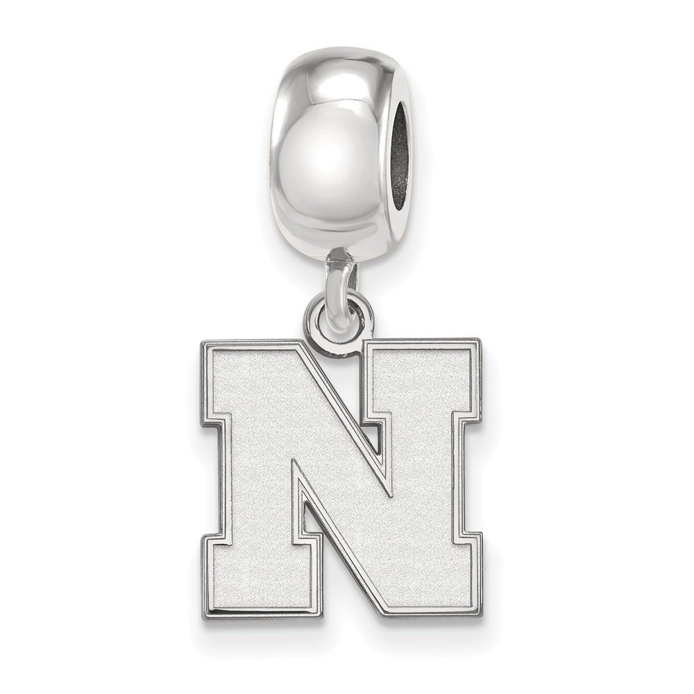 Sterling Silver Rh-plated LogoArt University of Nebraska Small Bead Charm, Sterling Silver