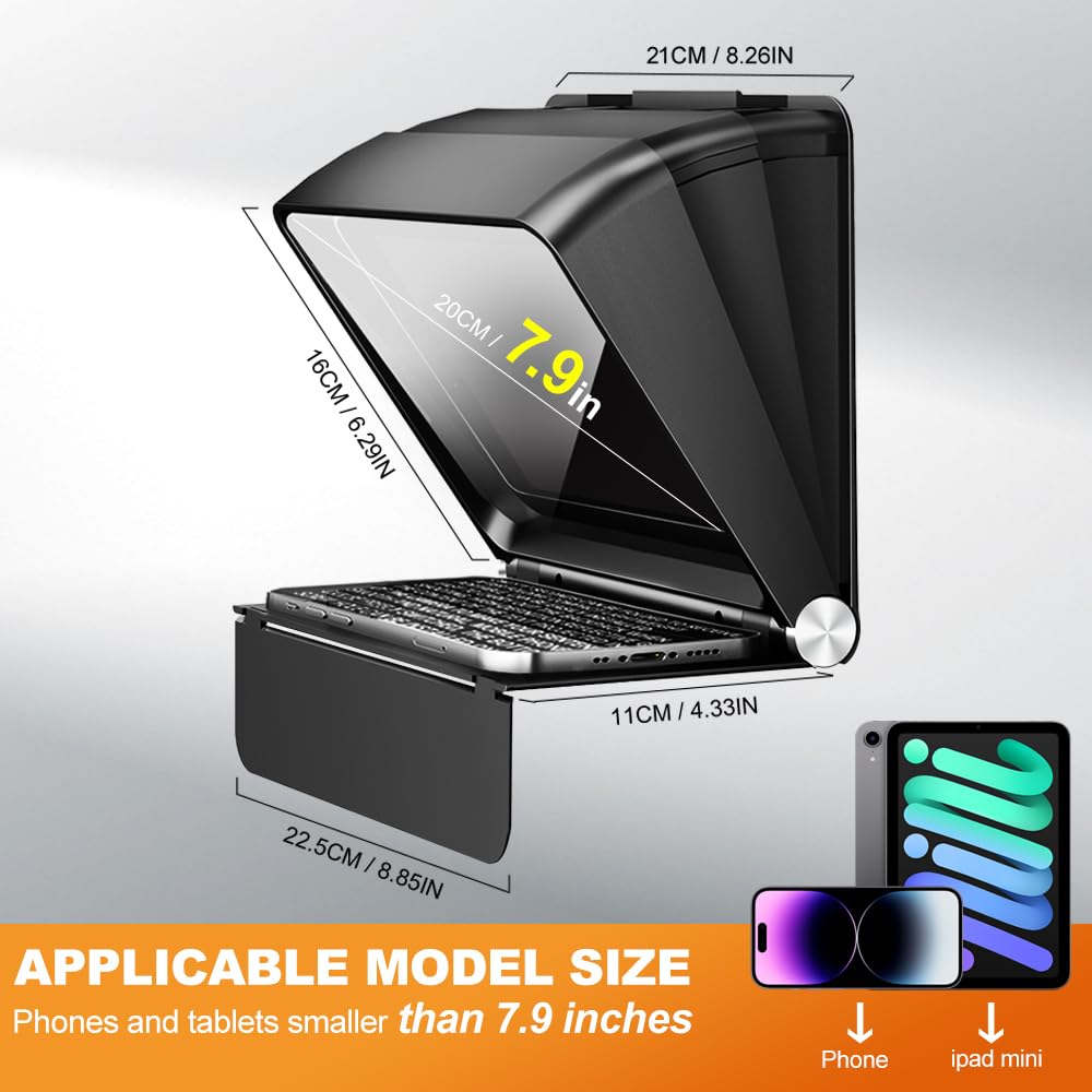 LENSGO Teleprompter per tablet smartphone, 10 pollici, mini prompter portatile con telecomando, app compatibile con iOS/Android per YouTube/lezioni online/Vlogger/Live Streaming (for phone)