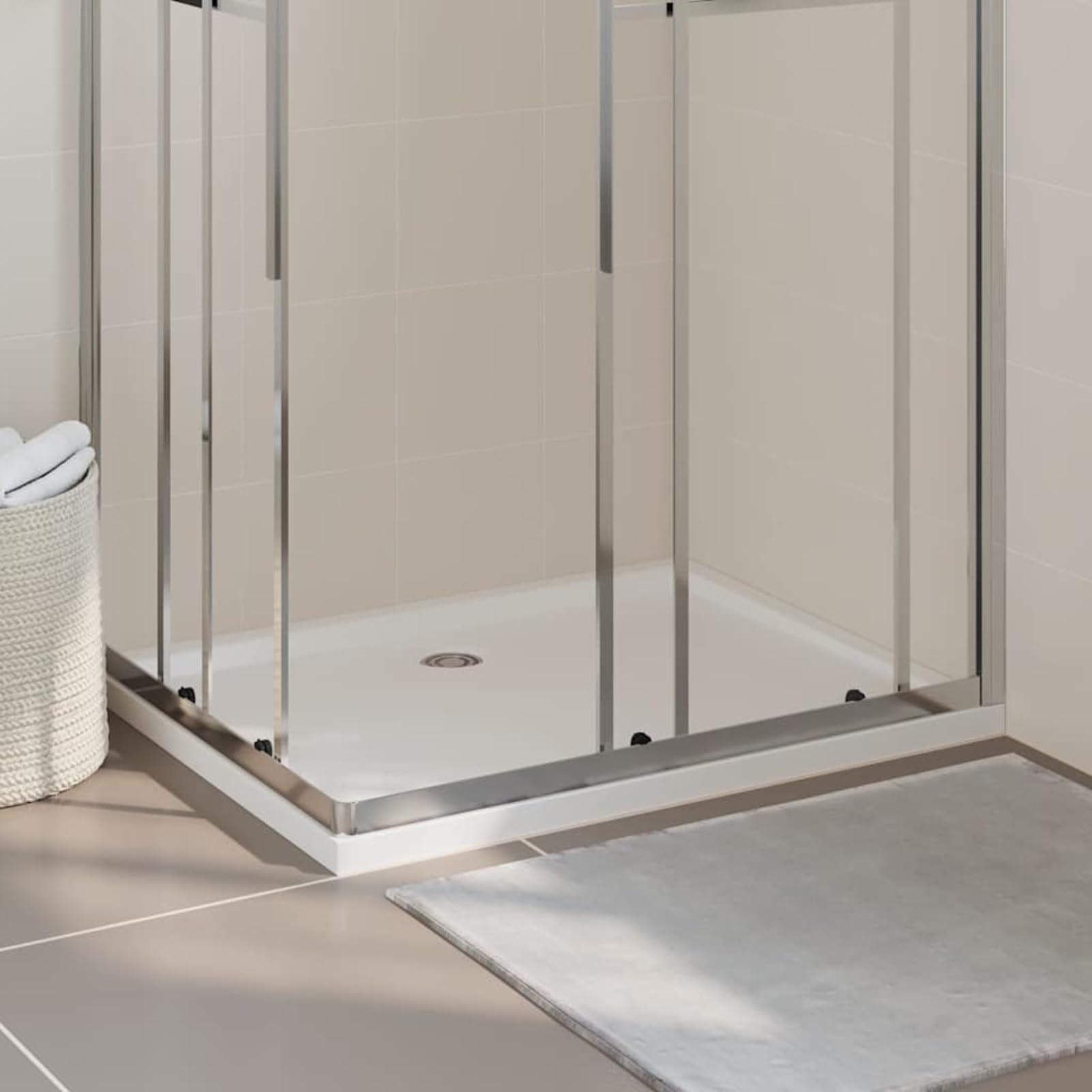 Plato de Ducha Moderno de ABS con Fibra de Vidrio, Blanco, 80x100x4cm, Bajo Umbral
