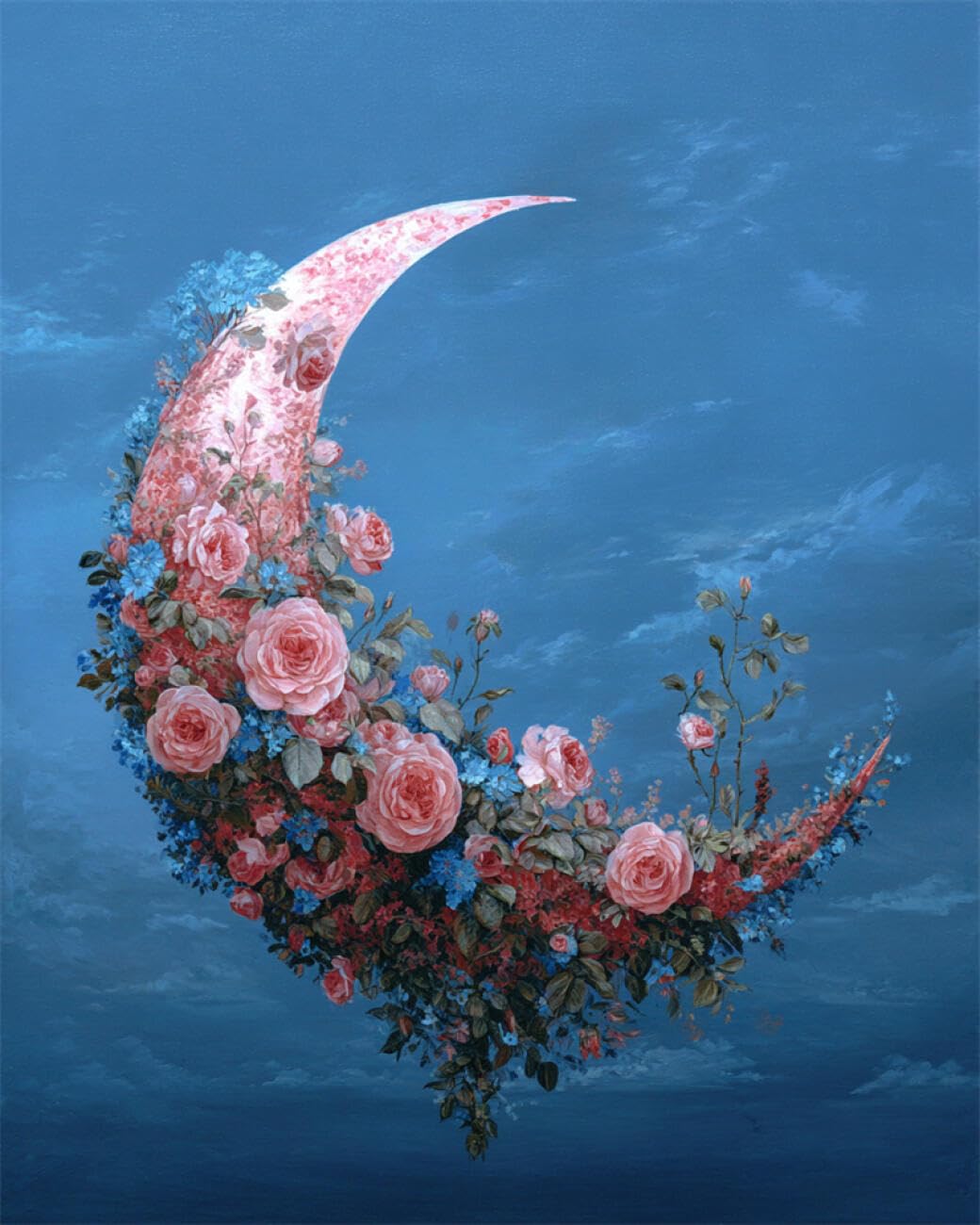 AMBATTERY DIY Beaded Cross Stitch Kit Fantasy Roses and The Moon Bead Embroidery Kit for Adults Needlepoint Tapestry Set Beaded Stitching 50x60cm
