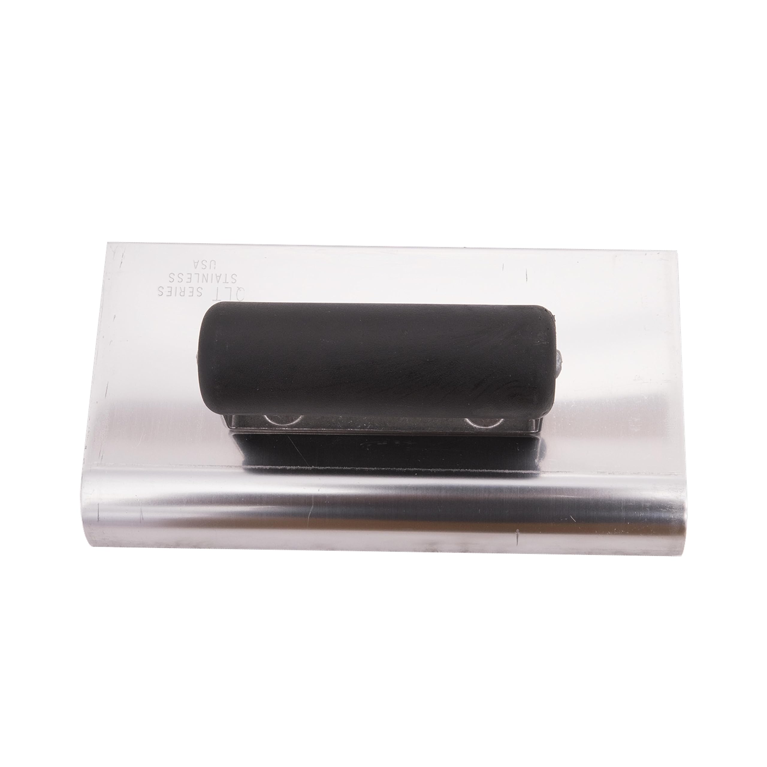La paleta de borde de Marshalltown, de acero inoxidable con mango de plástico, permite redondear el hormigón, radio: 10 mm, labio: 13 mm, dimensiones: 203x102 mm.