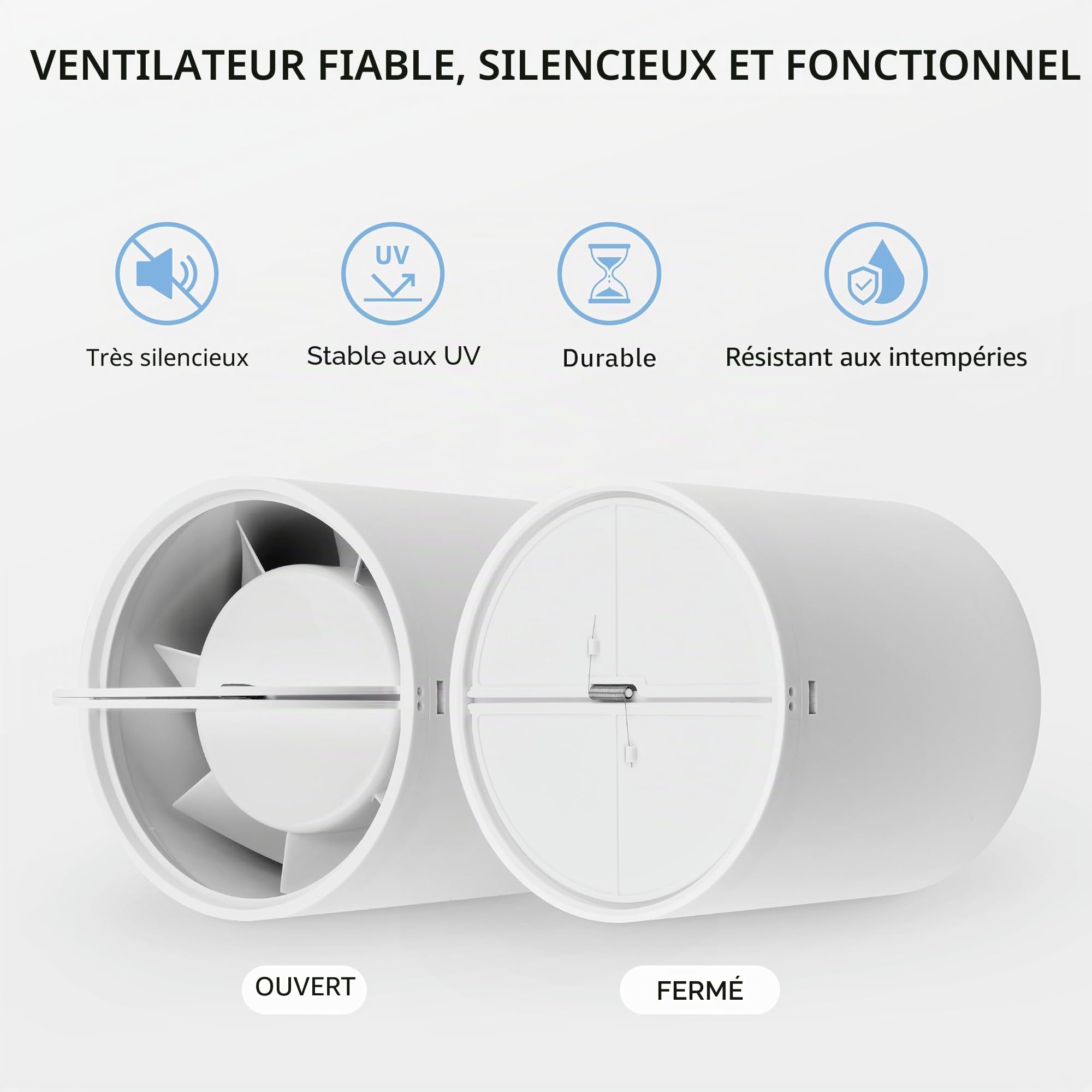 Ventilateur extracteur INLINE 100 mm, ventilateur en ligne avec obturateur anti-retour 10,2 cm, ventilateur extracteur de salle de bain, tente de culture, ventilateur de conduit d'appoint,