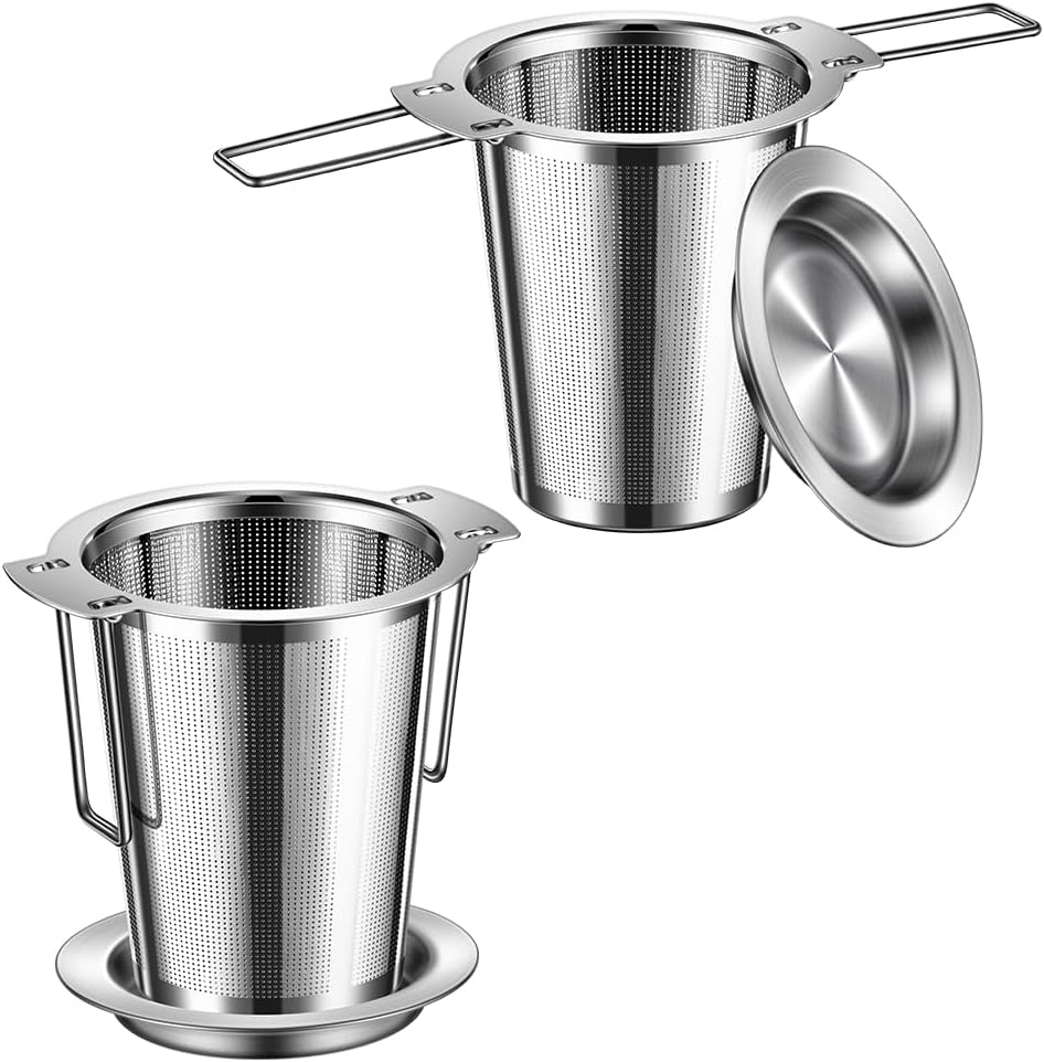 2Pack Long-Handled Tea Strainer, BOMANSI BOMS Stainless Steel Tea Infuser Basket Sitting in Mugs, Tea Infusers for Loose Tea, Fine Mesh Tea Diffuser Tea Strainers Filters, Tea Steeper for Leaf