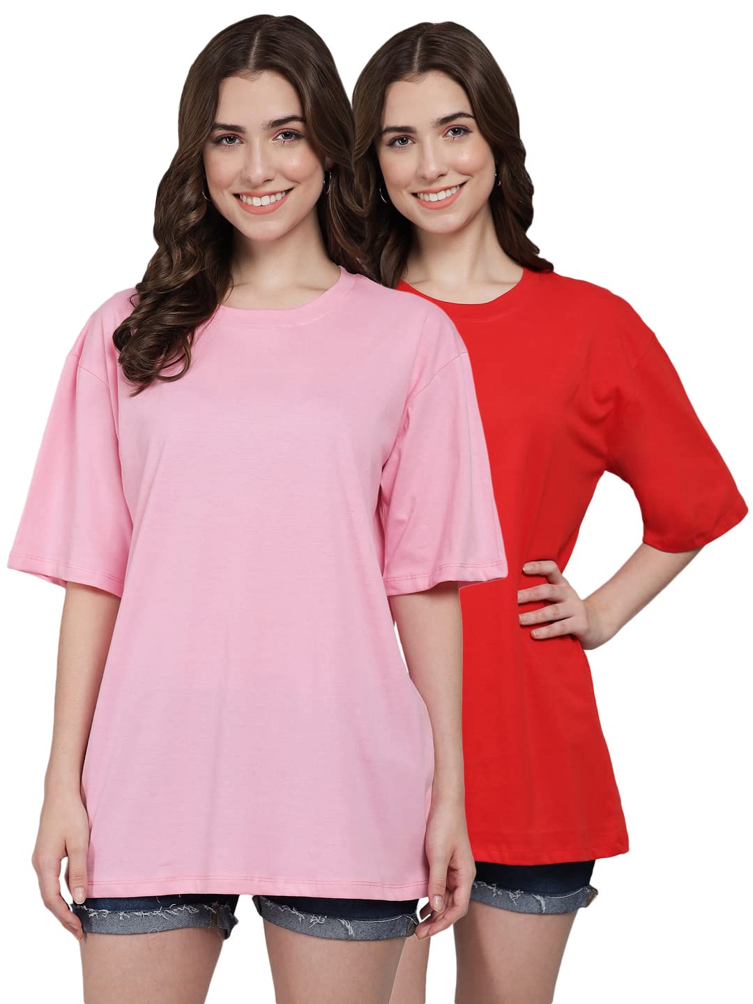 FUNDAY FASHION Cotton Half Sleeve Printed Oversized T-Shirt for Womens/Girls (Pack of 2) (X-Large, Pink & Red) (B0B1VNW3Y3) Amazon Price History, Amazon Price Tracker