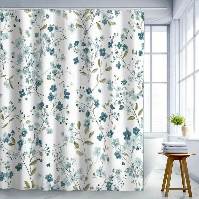 Rideau de douche bohème indigo 75x190 cm en tissu lavable avec 12 crochets