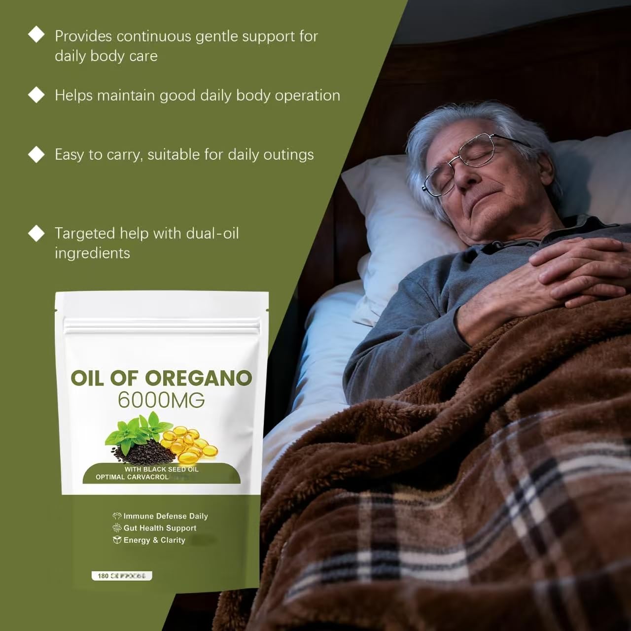 Huile d'origan à l'huile de graines noires, 6000 mg pour adultes, digestion et soutien immunitaire, 180 pièces,1PCS