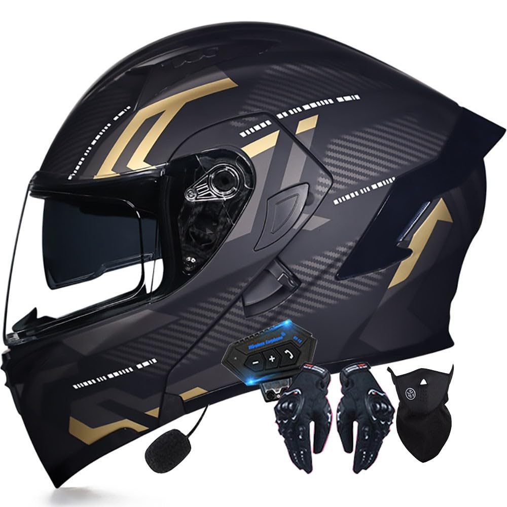 Casco Moto modulare Integrato Bluetooth Casco apribile Moto con Doppia Anti-Fog Visiera Casco Integrale Omologato DOT/ECE Ventilazione per Uomo Donna 55~62cm