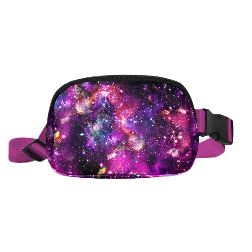 WIRESTER Unisex Waist Belt Bag with Adjustable Strap, Fashionable Crossbody Fanny Pack Bag For Travel Running Hiking - Purple Nebula Galaxy