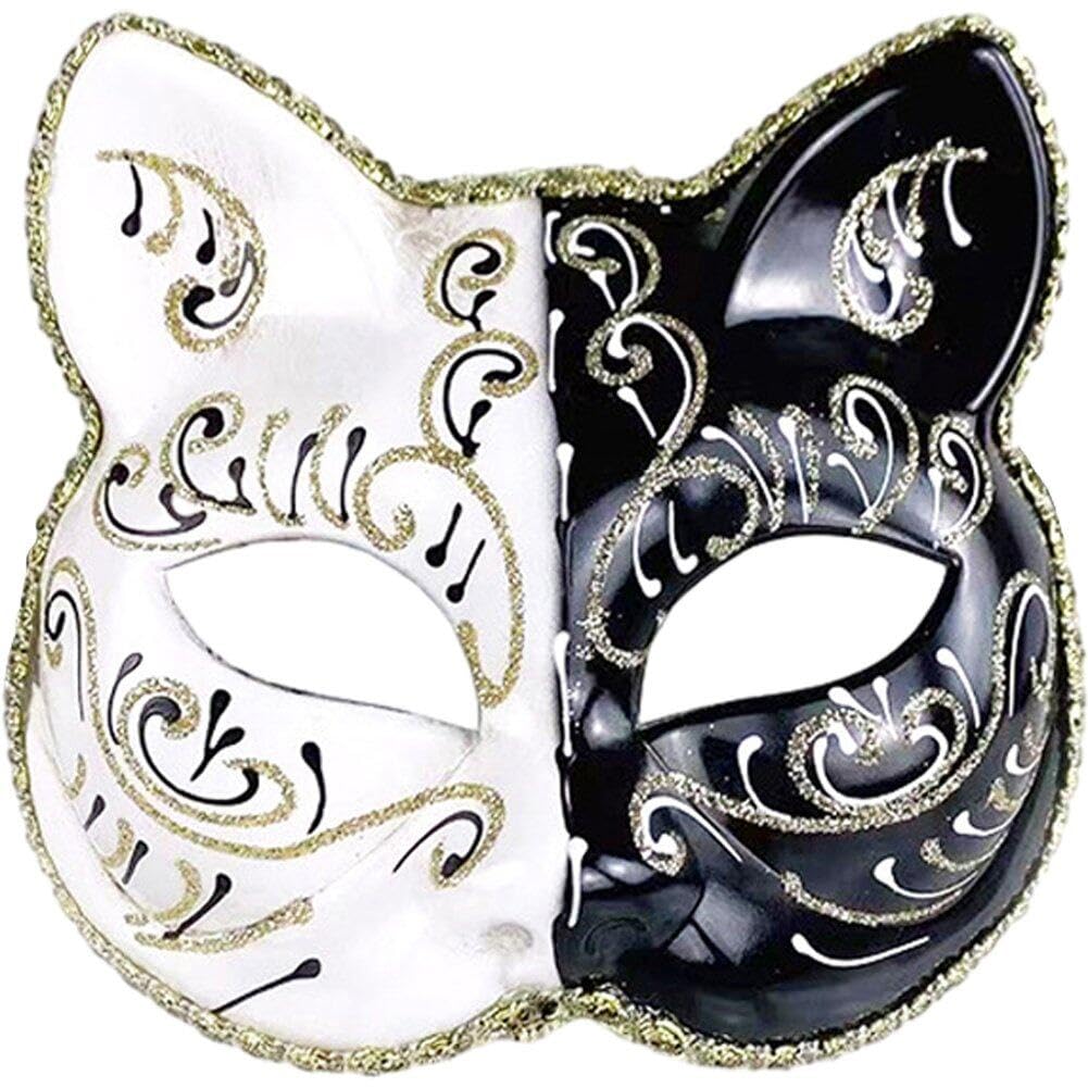 Hrippy Men's Style2 Cat Half Face Mask Masquerade Mask Woman Venice Mask Halloween Costume Accessories For Cosplay Party