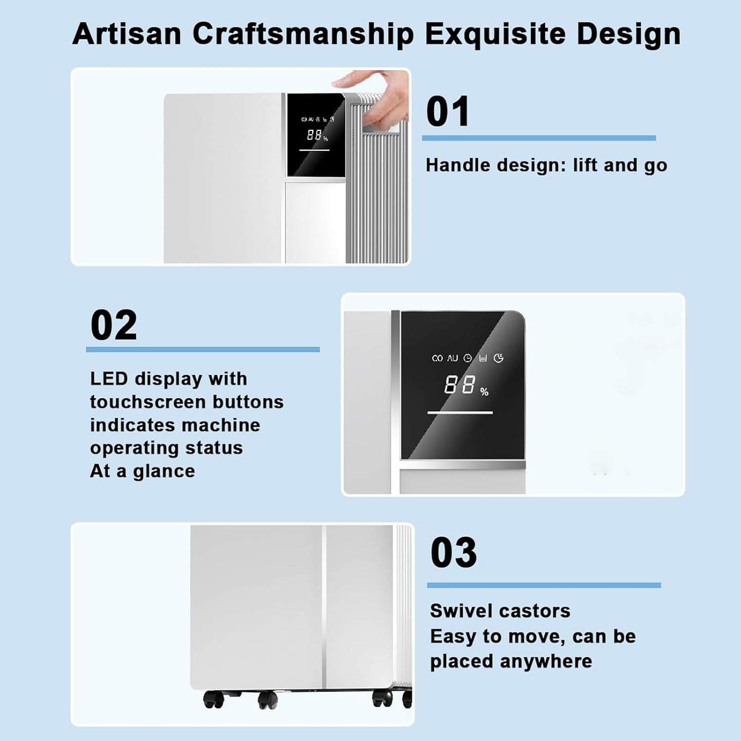 Quiet Portable Home Dehumidifier for 21-30m² Small Spaces, Compact Design Efficient for Damp Air & Drying Clothes with 24h Timer & Auto Defrost white