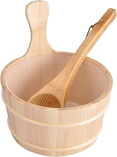 FAKEME 4L Wooden Sauna Bucket and Ladle Sauna Water Bucket Home Sauna SPA Tool