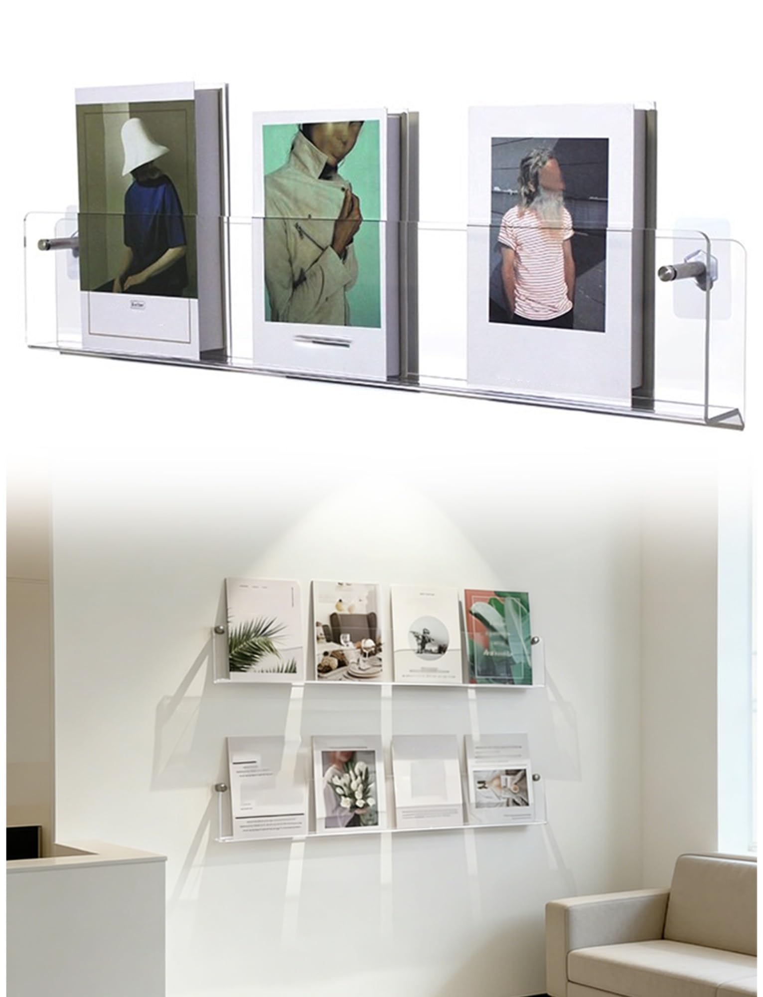Genérico Revistero montado en la pared de acrílico transparente, estante organizador de libros flotante for exhibición de folletos, libros y documentos de oficina(Perforated,2.30 ft/70 cm)