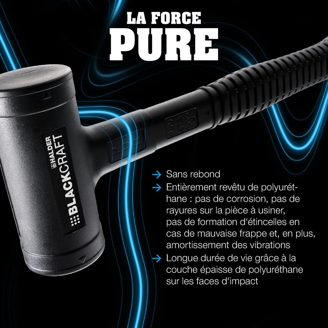 Maillet BLACKCRAFT, avec manche en tube d'acier incassable, habillé de PUR et ergonomique, poignée antidérapante | D=60 mm | 3379.060