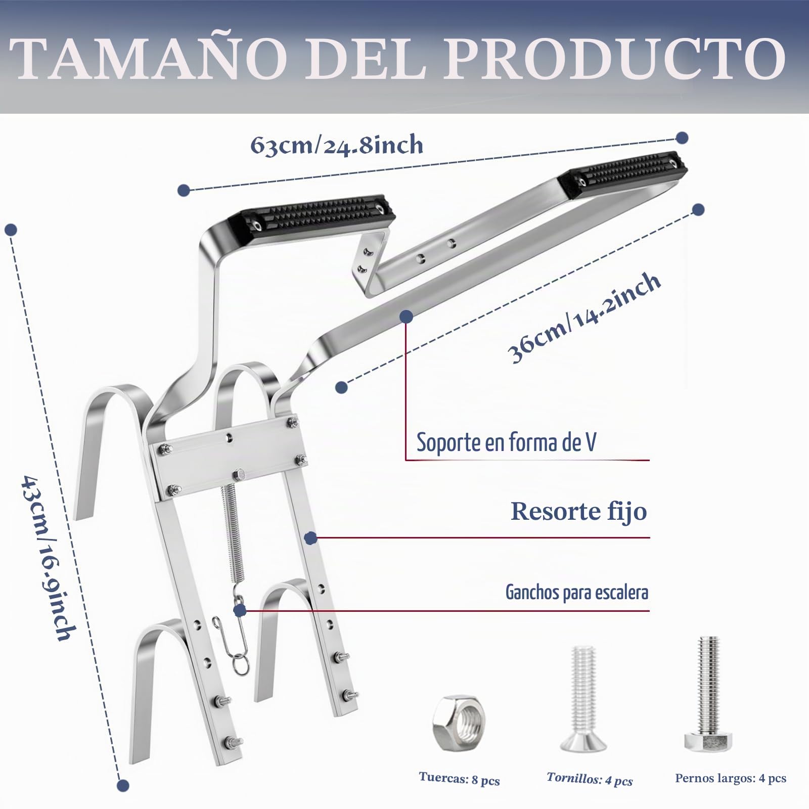 Separador de escalera de aluminio resistente, estabilizador de escalera en forma de V con parachoques de goma antideslizante, ajuste universal para la mayoría de escaleras, accesorio de escalera