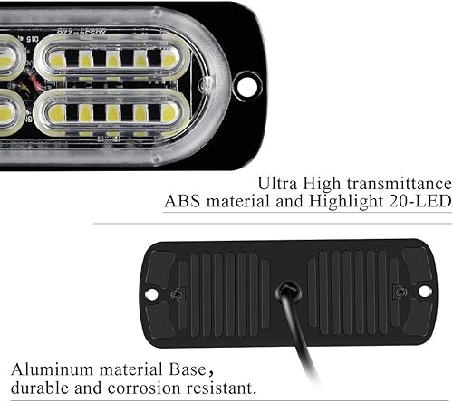 Miniatura 5 de 4 piezas de sincronización ultra delgada con 20 luces LED de advertencia de peligro de emergencia, luz estroboscópica, montaje en superficie blanca