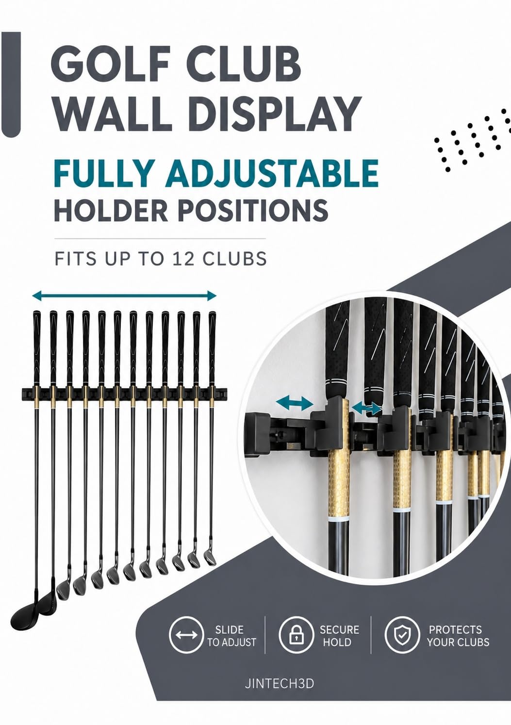 Generic 10 Golfschlägerhalter auf 61 cm großem Regal, Wandaufhänger, Regal, Halterung, Organizer (Club Grip Up)