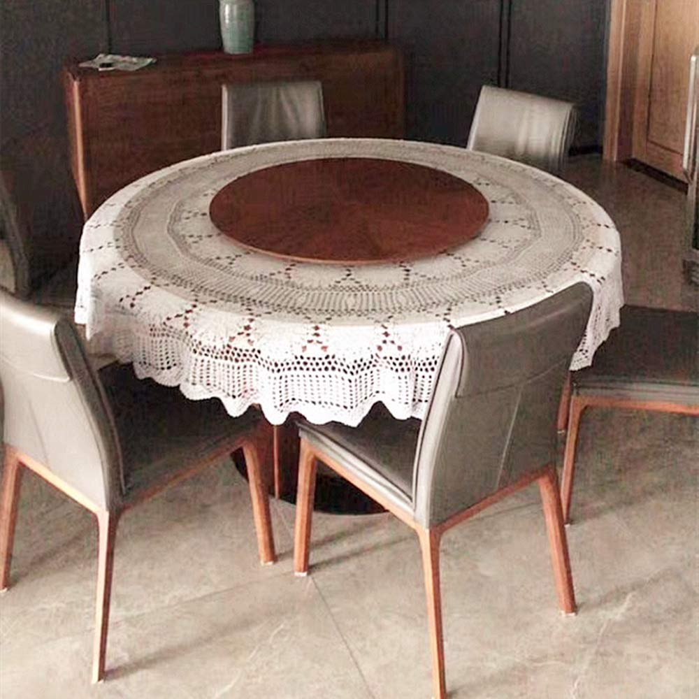 USTIDE 60 inch White Crochet Cotton Lace Tablecloth Elegant Floral Round Table Cloth Lace Dining Table Covers Kitchen Home Decor
