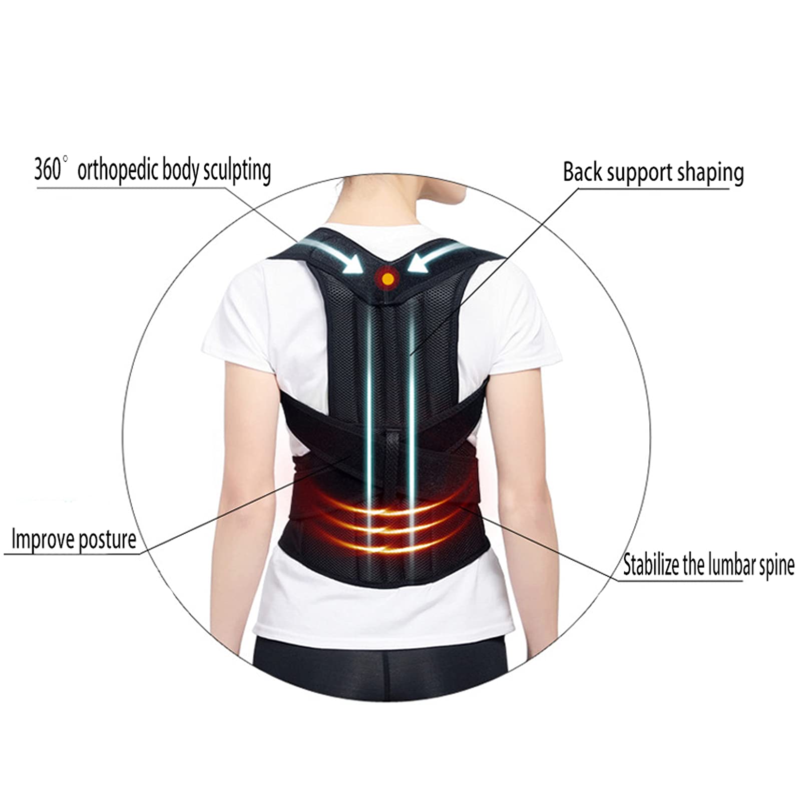 Corrector de Postura para Espalda para Mujeres y Hombres, Hilo de Red, Alivio del Dolor de Espalda Transpirable, Soporte Ajustable y Totalmente para la Cintura, Mejora y Soporte Lumbar, XL