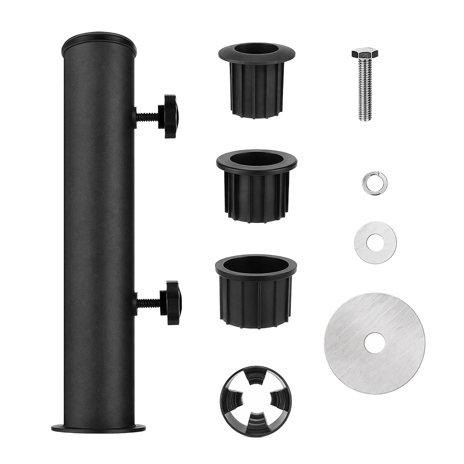 FARYODI Universal Granite Umbrella Stand for Outdoor Use, Robust Umbrella Stand with Stainless Steel Tube & Adjustable PVC Sleeves, Windproof Base for Parasol, Garden, Patio (Black)