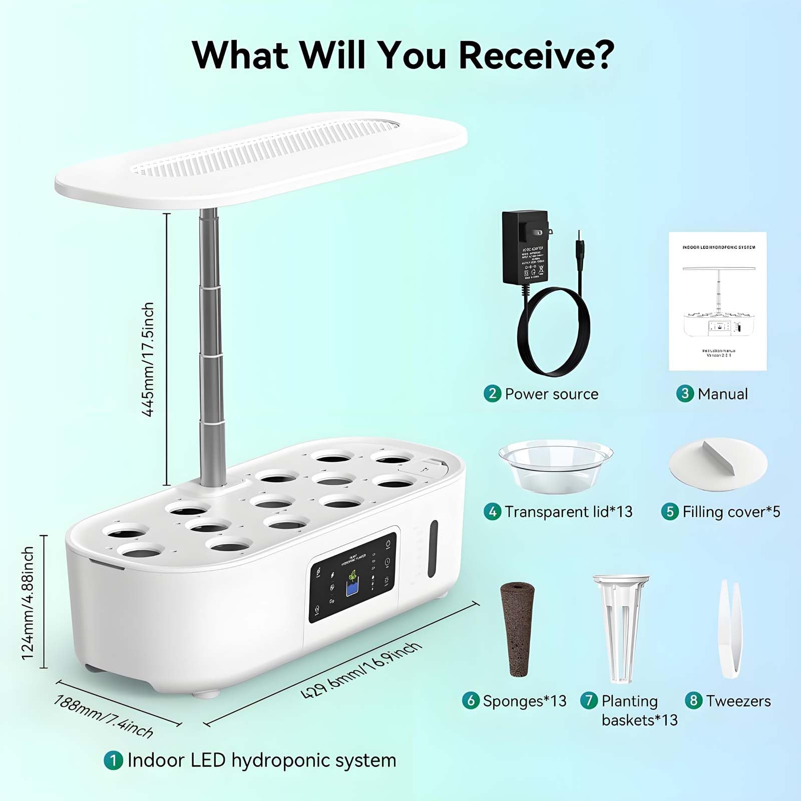 Kit per giardino idroponico da interno con luce a spettro completo, irrigazione automatica per erbe aromatiche, verdure e frutta, vaso da appoggio intelligente senza terra white