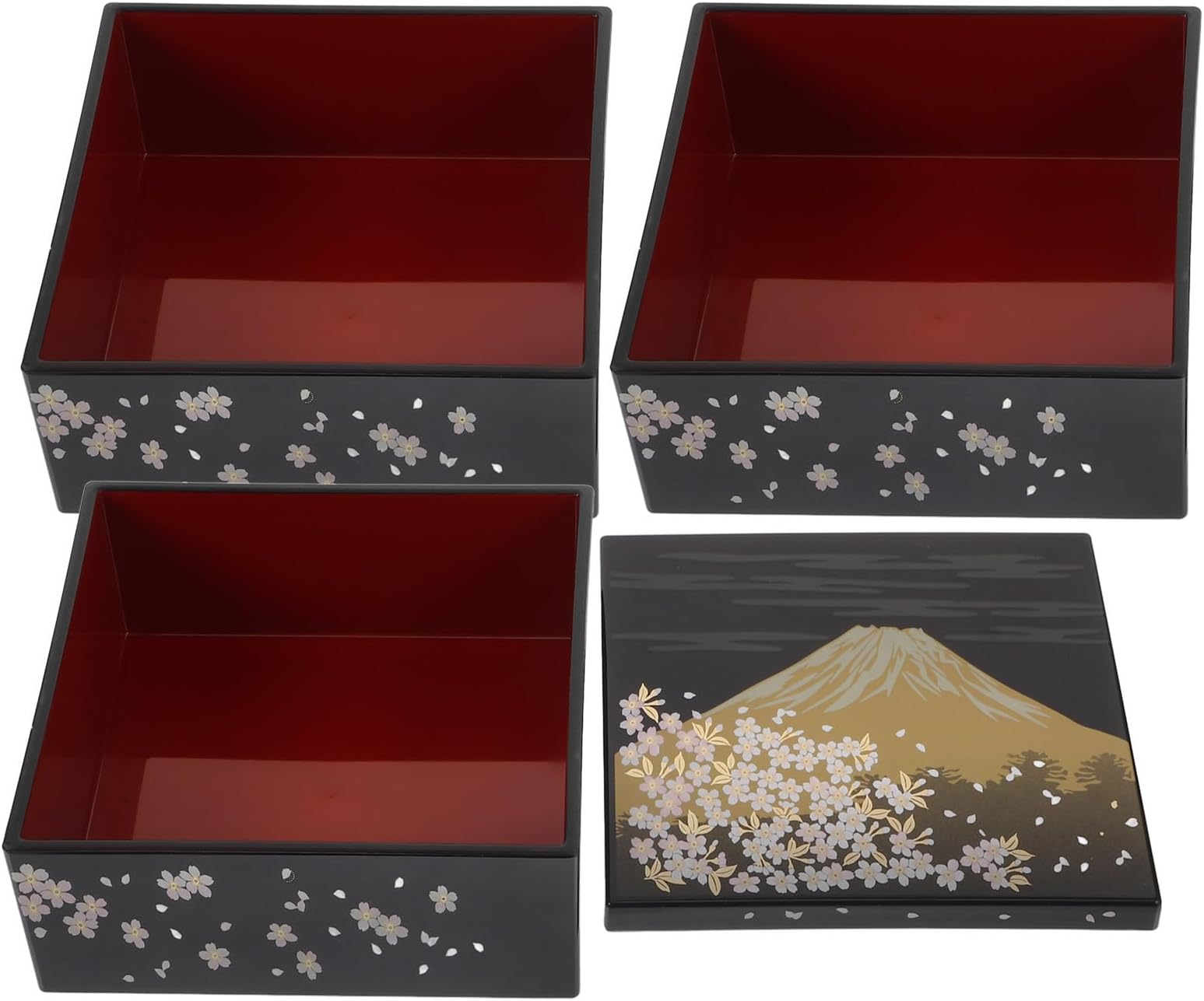 Homoyoyo Japanese Bento Case 3-layer Small Size 12.5×12.5×16cm Traditional Plastic Sushi Box with Lid for Snack Storage and Travel Use