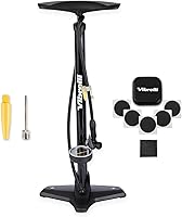 Vibrelli Bike Floor Pump 160 PSI with Gauge - Presta Schrader Auto-Switch, Leak-Proof T-Valve & Glueless Puncture Kit