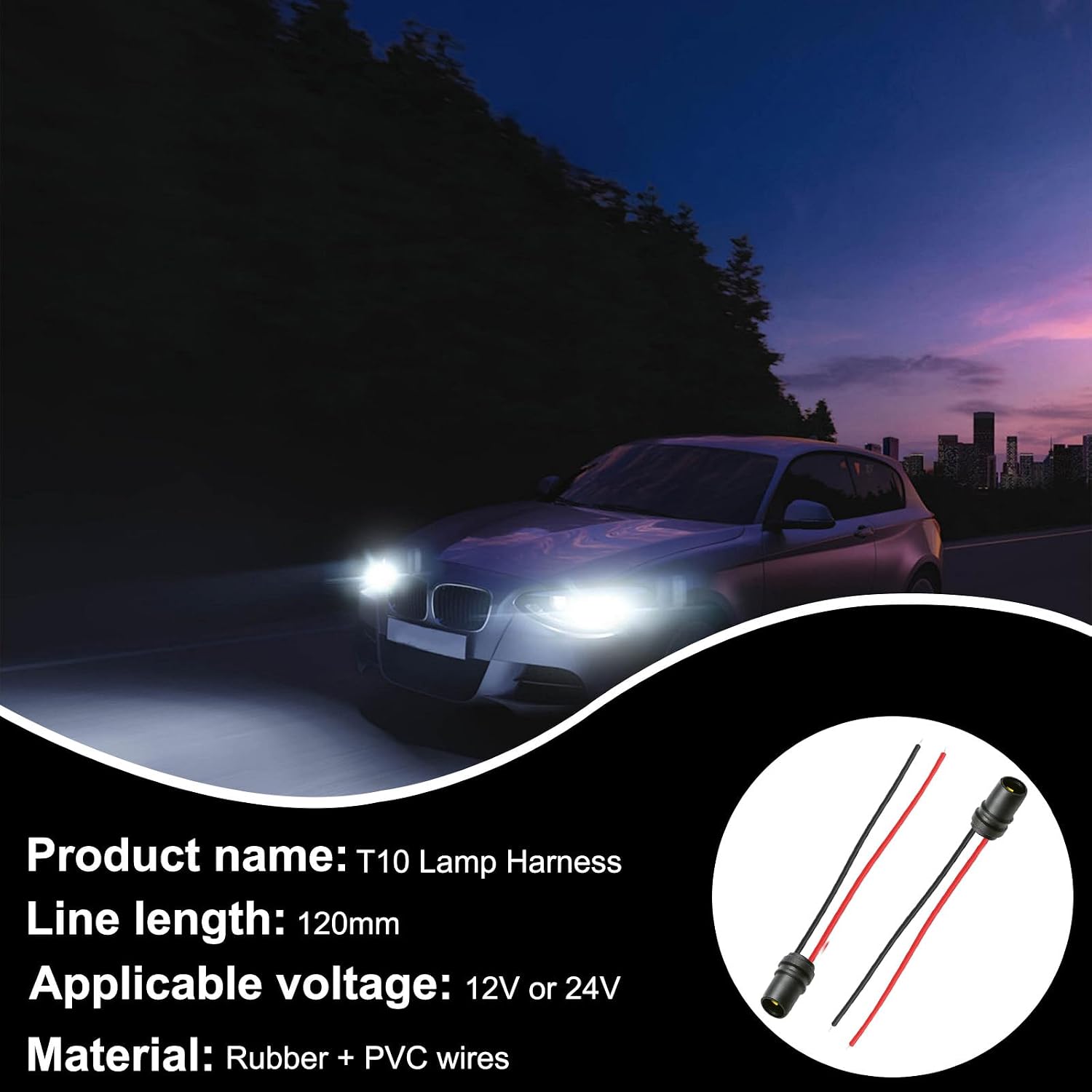 5PCS 194 Bulb Socket with Wire Pigtail, T10 W5W 158 161 168 175 LED Light Bulb Socket Wiring Harness, Universal Light Wiring Socket Adapter Replacement for Most Vehicles(Round)