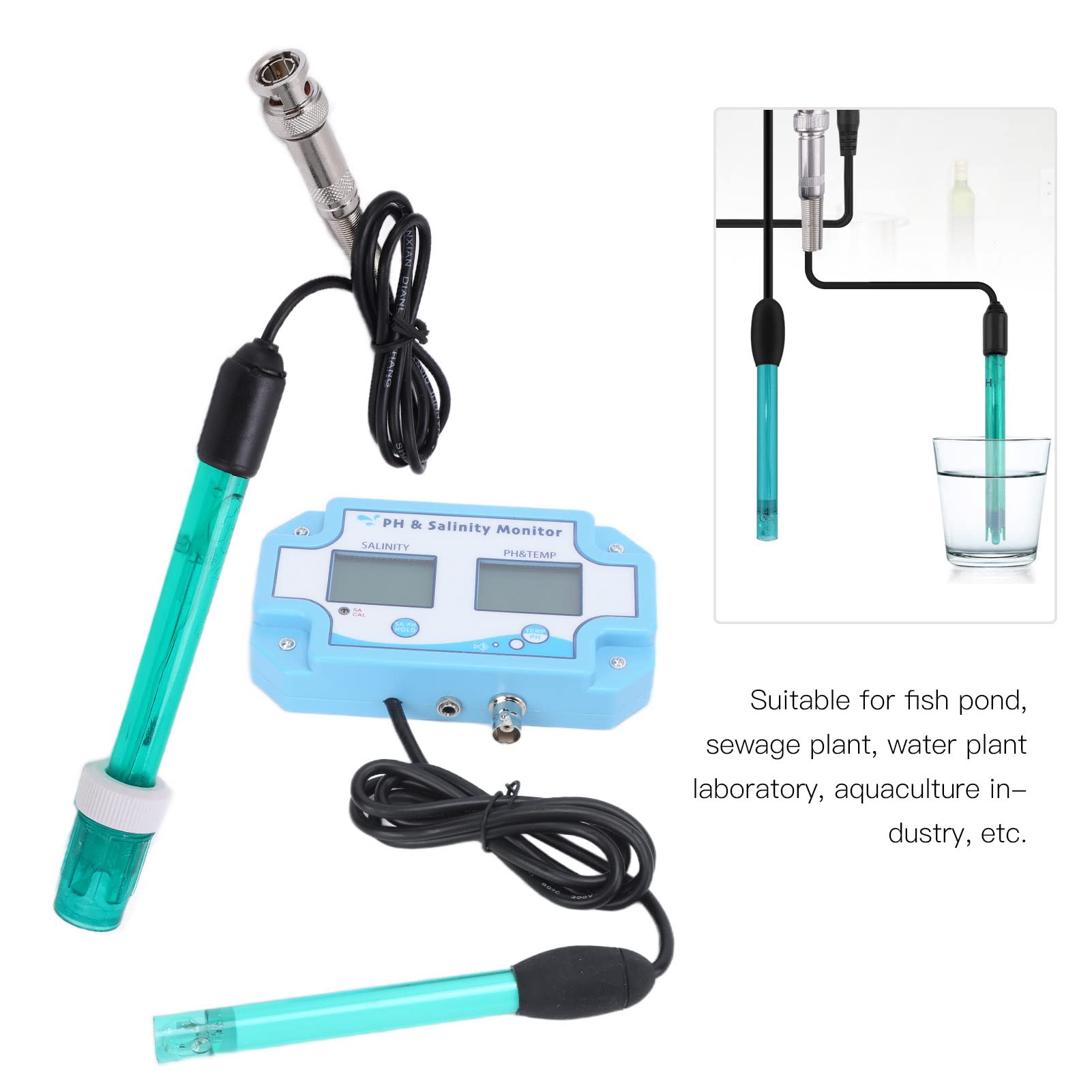 Flexman PH~2987 Misuratore PH Digitale, Misuratore TEMP Salinità PH Online 3 in 1, Analizzatore di Monitoraggio Della Qualità Dell'Acqua per Acquario, Piscina, Laboratorio