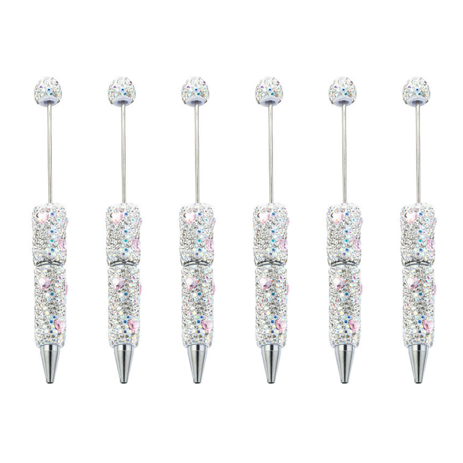 Xjdzineq 6pcs Glittering Beadable Pen Ballpoint Black Inks 1.0mm Smooth Writing Rhinestones Fancy School Supplies Glittering Ballpoint