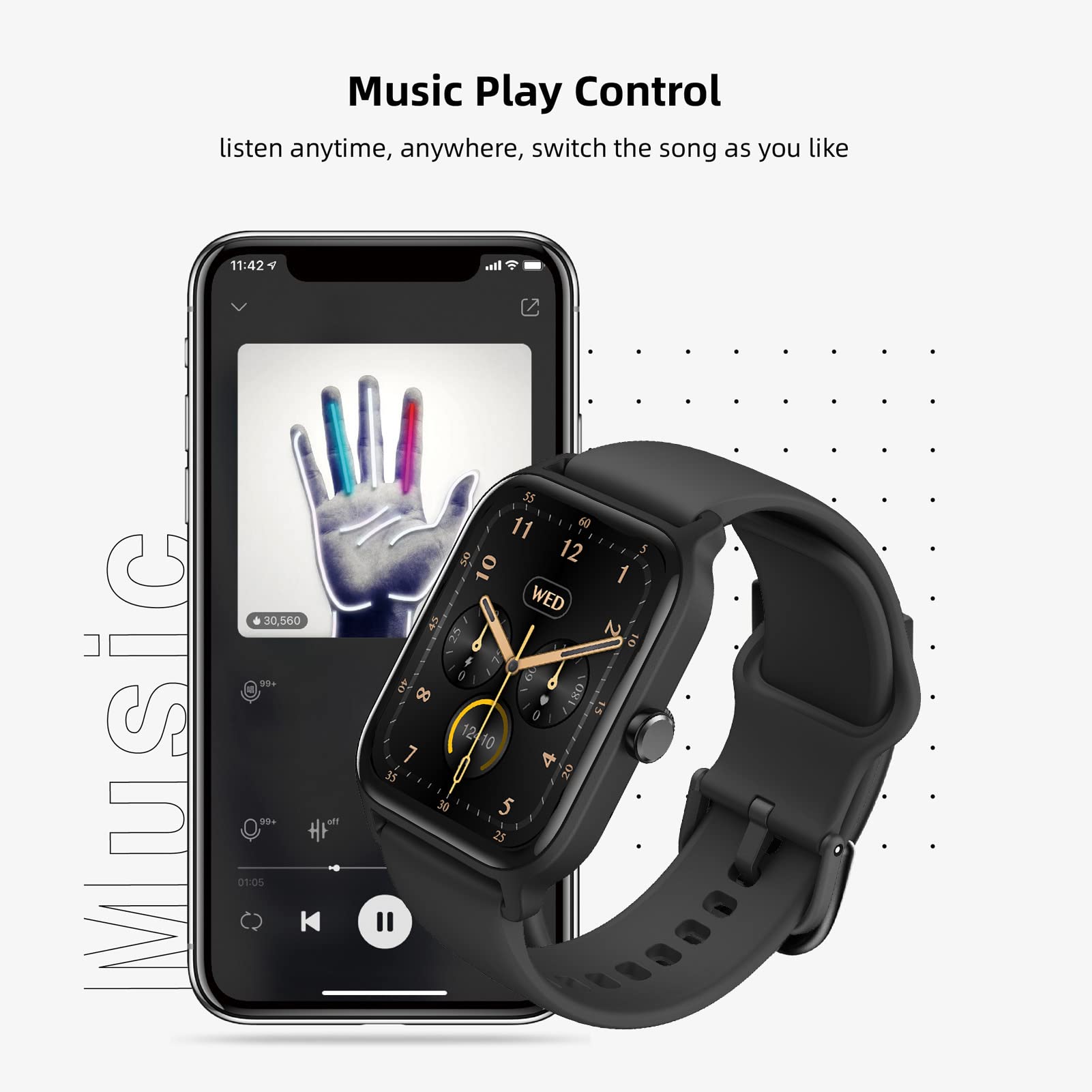 1 8 pollici Smart Watch IP68 per Uomini Donne BT5 3 Registrazione Esercizio Telefoni Android iOS