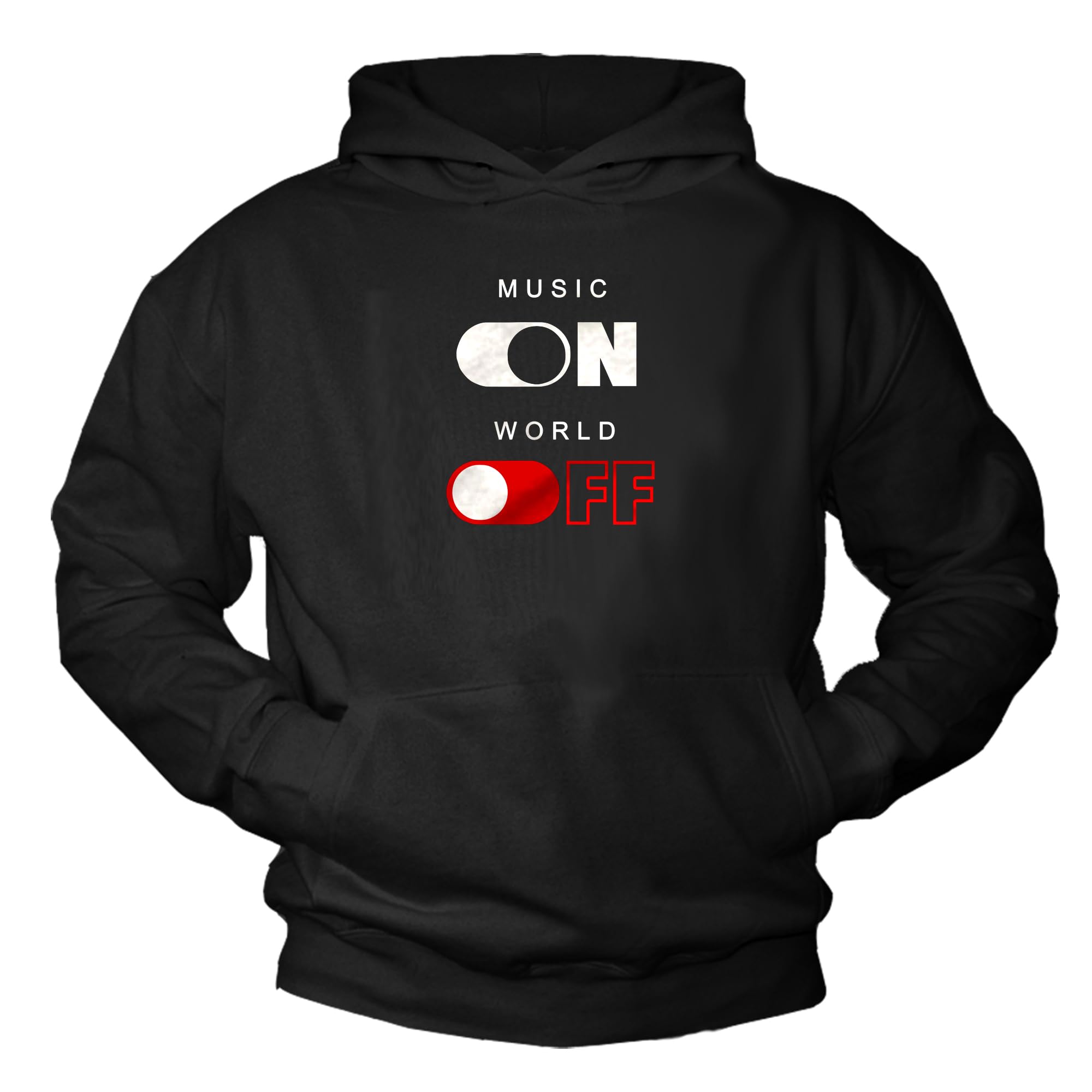 MAKAYA Felpa con Cappuccio Uomo con Scritta Music On World off Hoodie DJ Hip Hop Techno House Streetwear