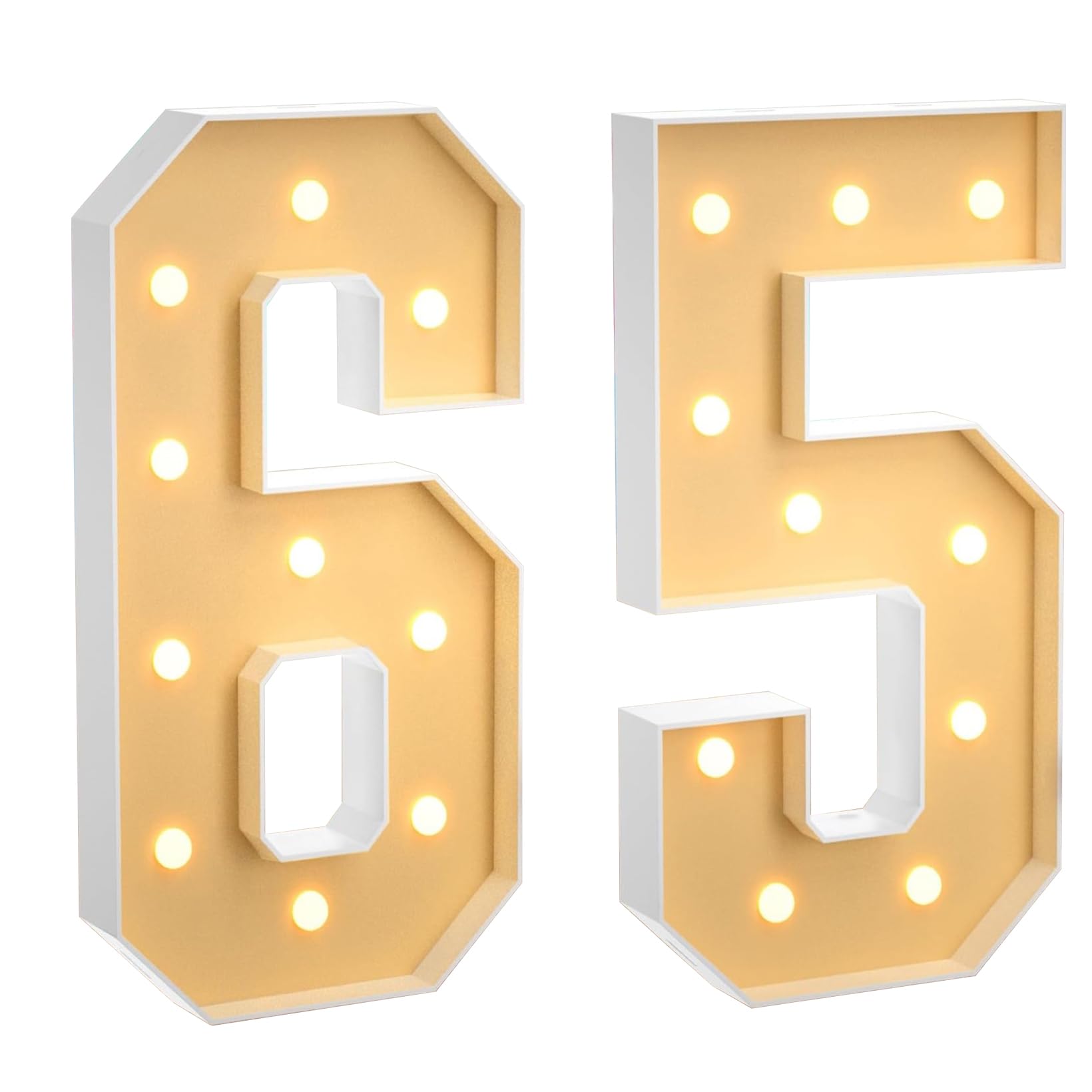 100CM/3.3FT Marquee Light Up Number 65, Large LED Numbers Lights Marquee Decoration Mosaic Warm White Light Up Sign for Home Party Birthday Wedding Birthday Xmas