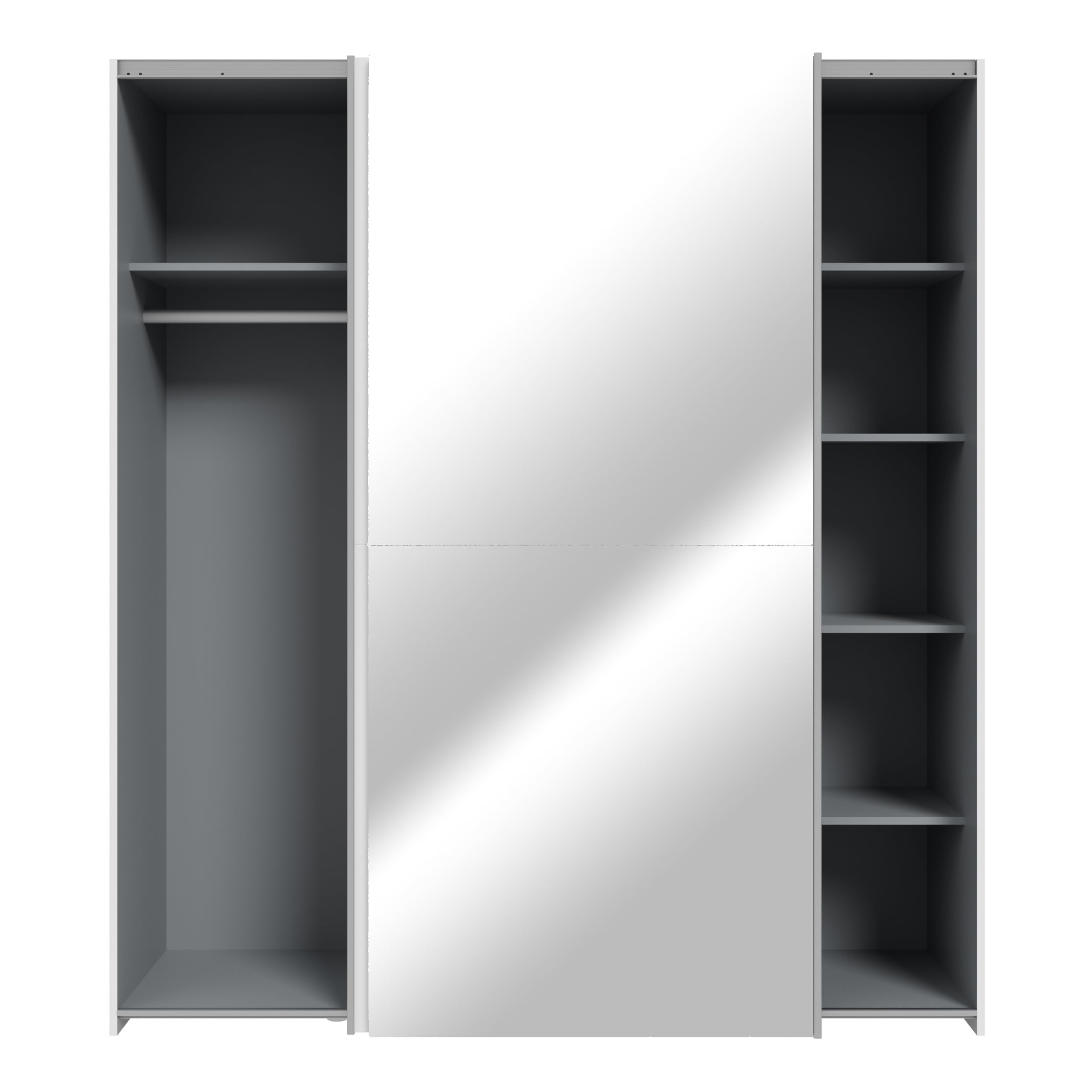Forte KAIKAIS Kleiderschrank 170, moderner Schwebetürenschrank, 2-türig, Spiegel, Schlafzimmer, Holzwerkstoff, Weiß, 170,3 cm breit x 190,5 cm hoch x 61,2 cm tief